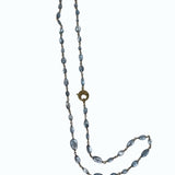 V11333 The Woods TS Long Aquamarine Necklace with Circular Brass Diamond Pave Clasp