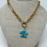 The Woods Turquoise and Pave Small Flower Pendant