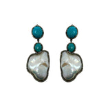 The Woods TS Pearl, Turquoise and Diamond Pave Drop Earrings