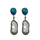 The Woods TS Pearl, Turquoise and Diamond Pave Drop Earrings
