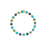Irene Neuwirth Classic 18k Yellow Gold 7" Bracelet set with 5mm Cabochon Green Tourmaline, Turquoise and Lapis