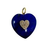 Jen Collection 14k Yellow Gold Diamond and Lapis Heart Pendant