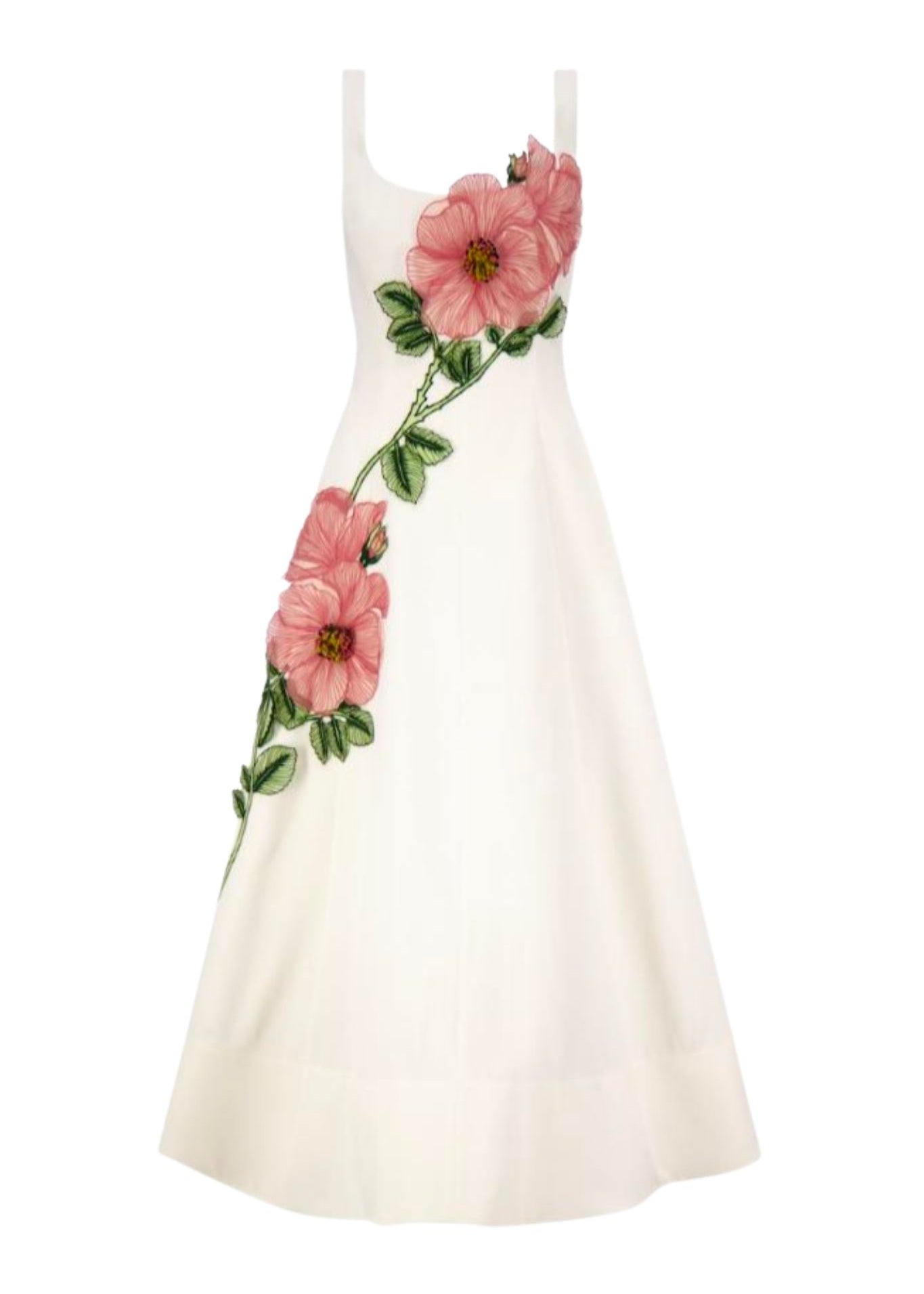 Lela Rose Peony Embroidered Stretch Cotton Full Dress Vermillion Lela Rose Peony Embroidered Stretch Cotton Full Dress Vermillion