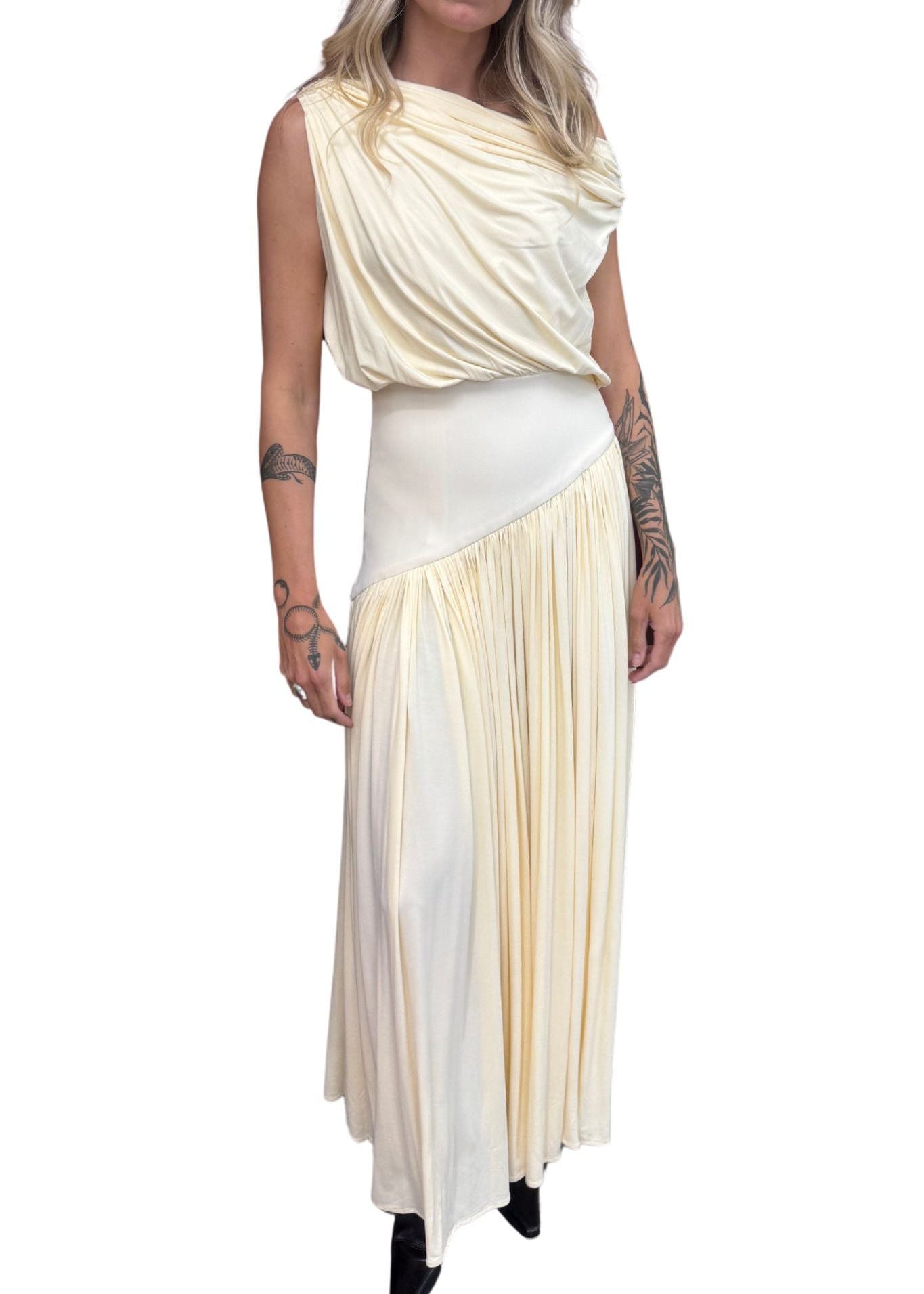 Abadia Off Shoulder Drape Dress – Vermillion Abadia Off Shoulder Drape Dress – Vermillion