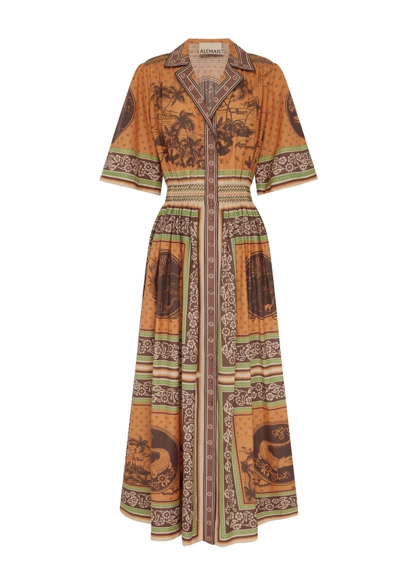 Alemais Alberta Smocked Shirtdress Multi - Vermillion
