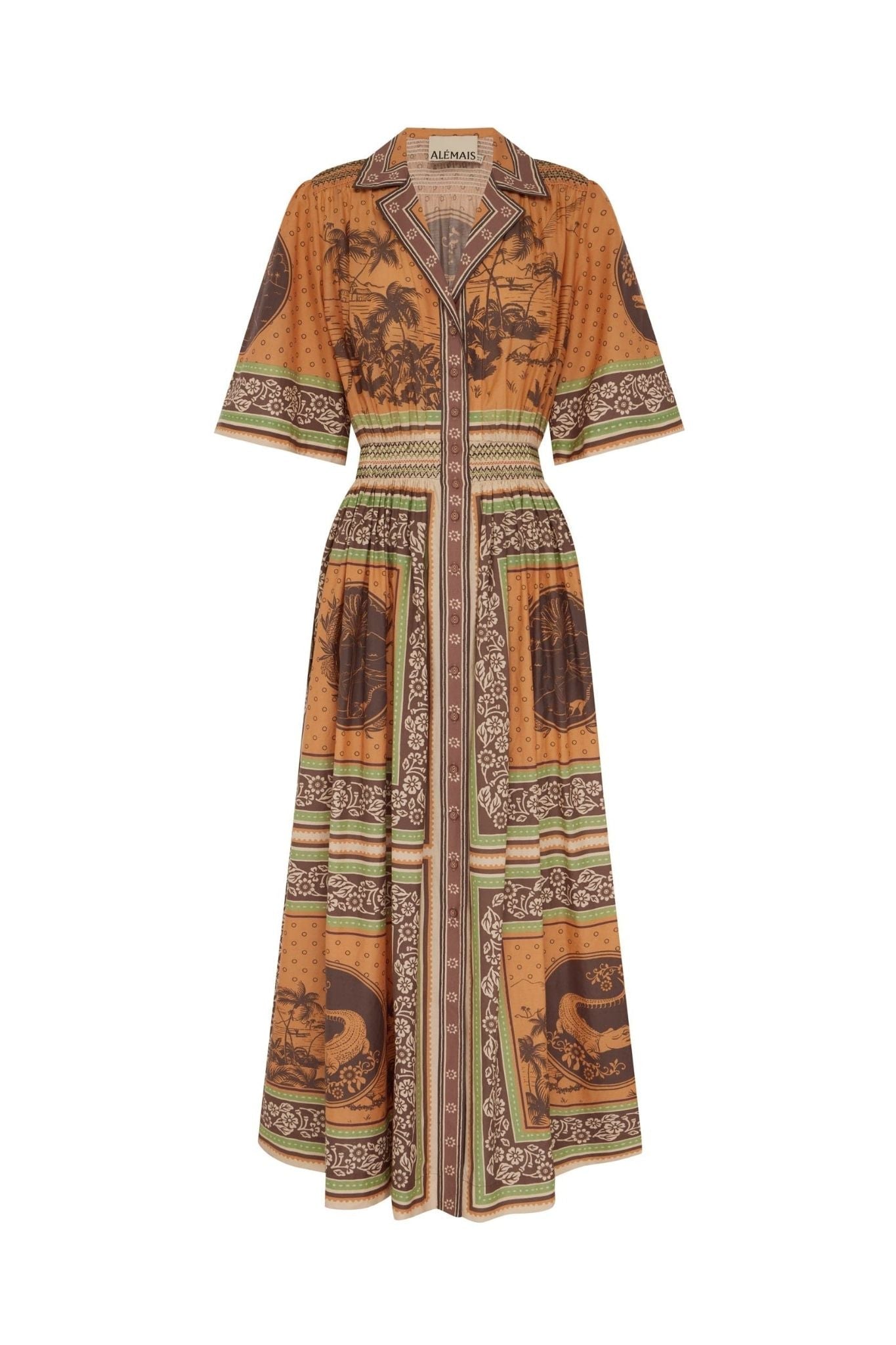 Alemais Alberta Smocked Shirtdress Multi - Vermillion