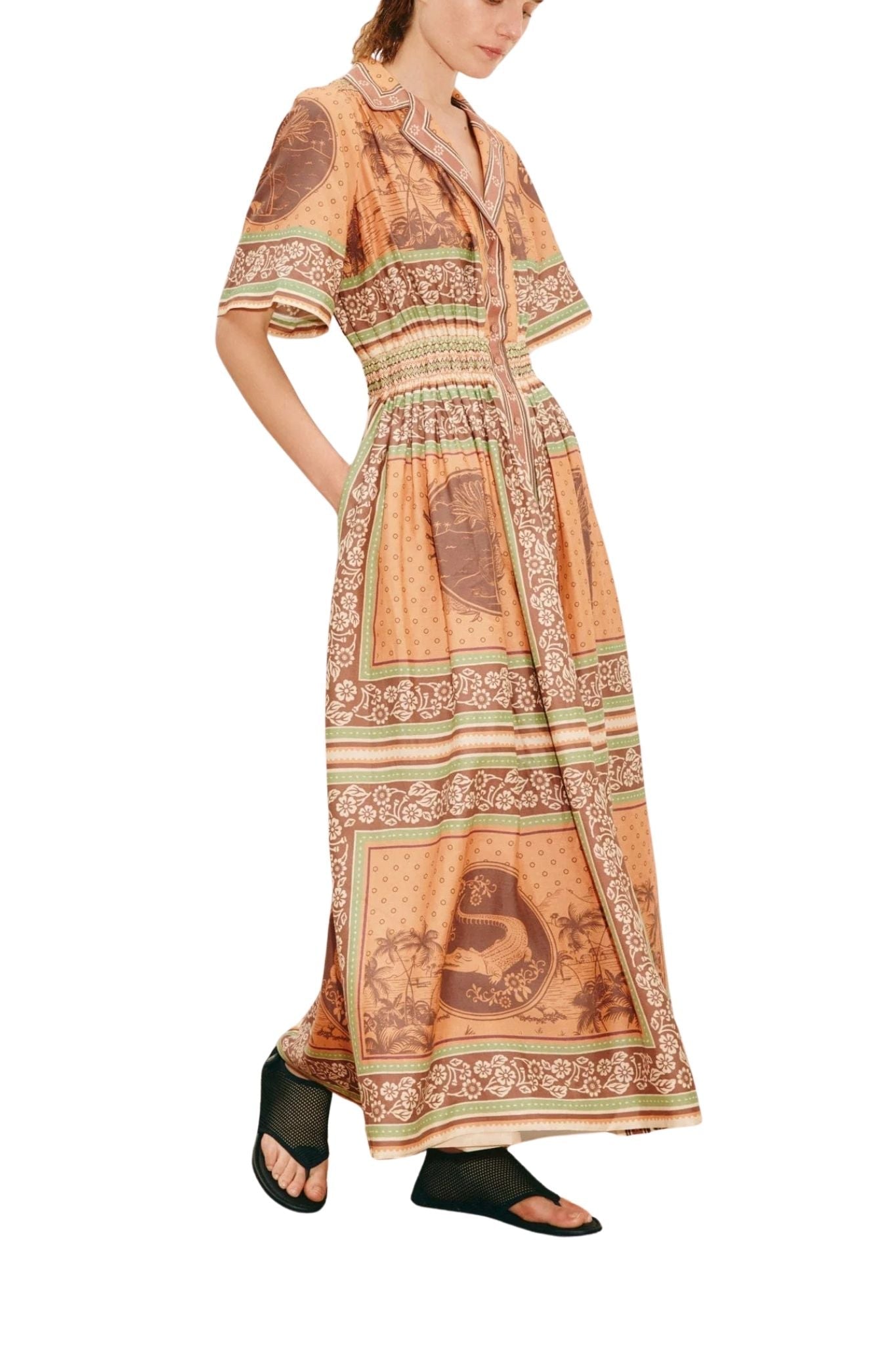 Alemais Alberta Smocked Shirtdress Multi - Vermillion