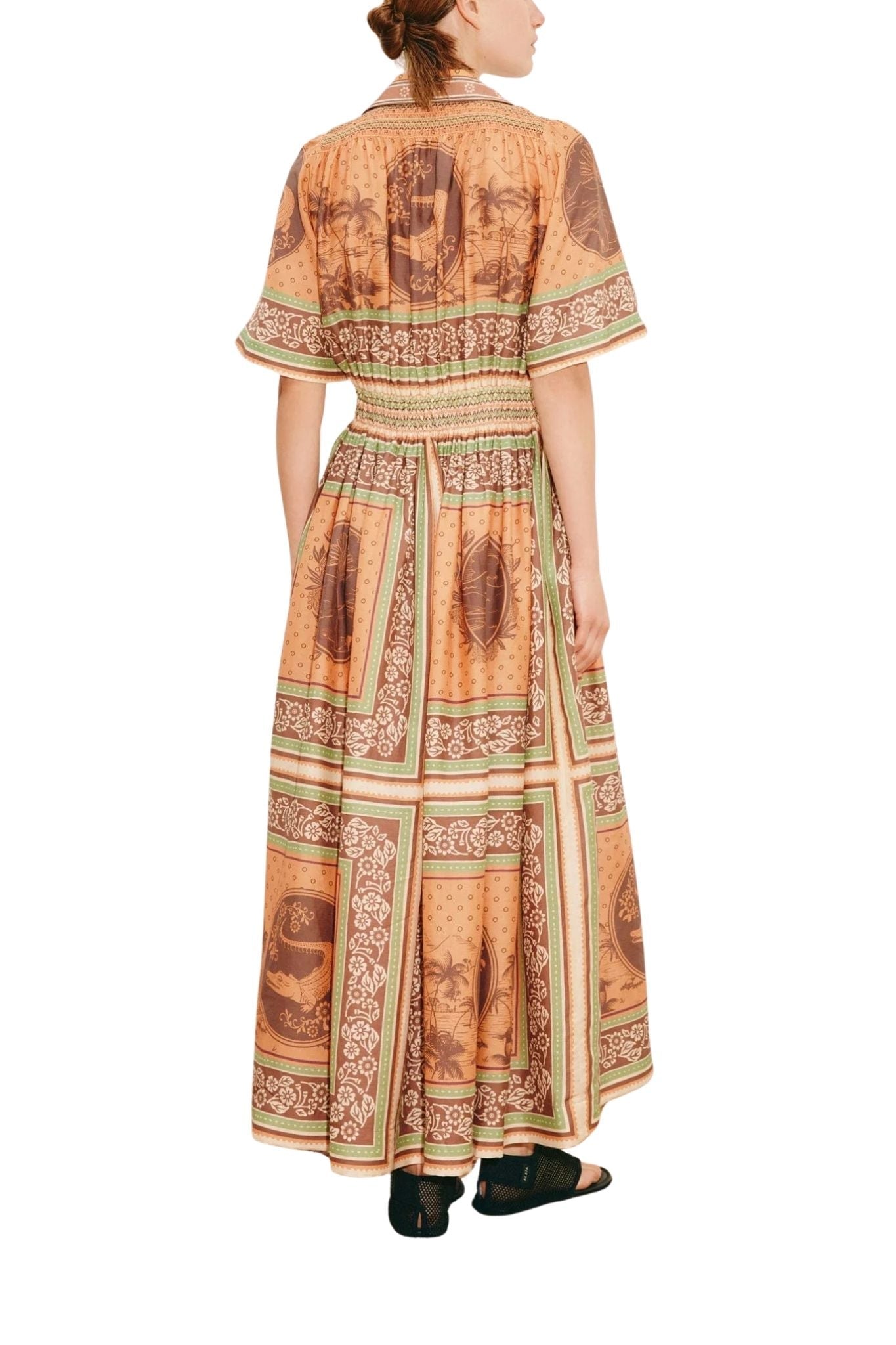 Alemais Alberta Smocked Shirtdress Multi - Vermillion