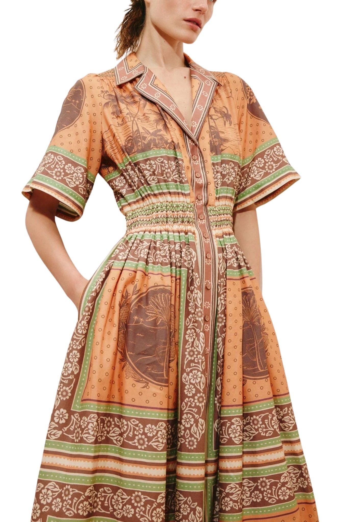 Alemais Alberta Smocked Shirtdress Multi - Vermillion