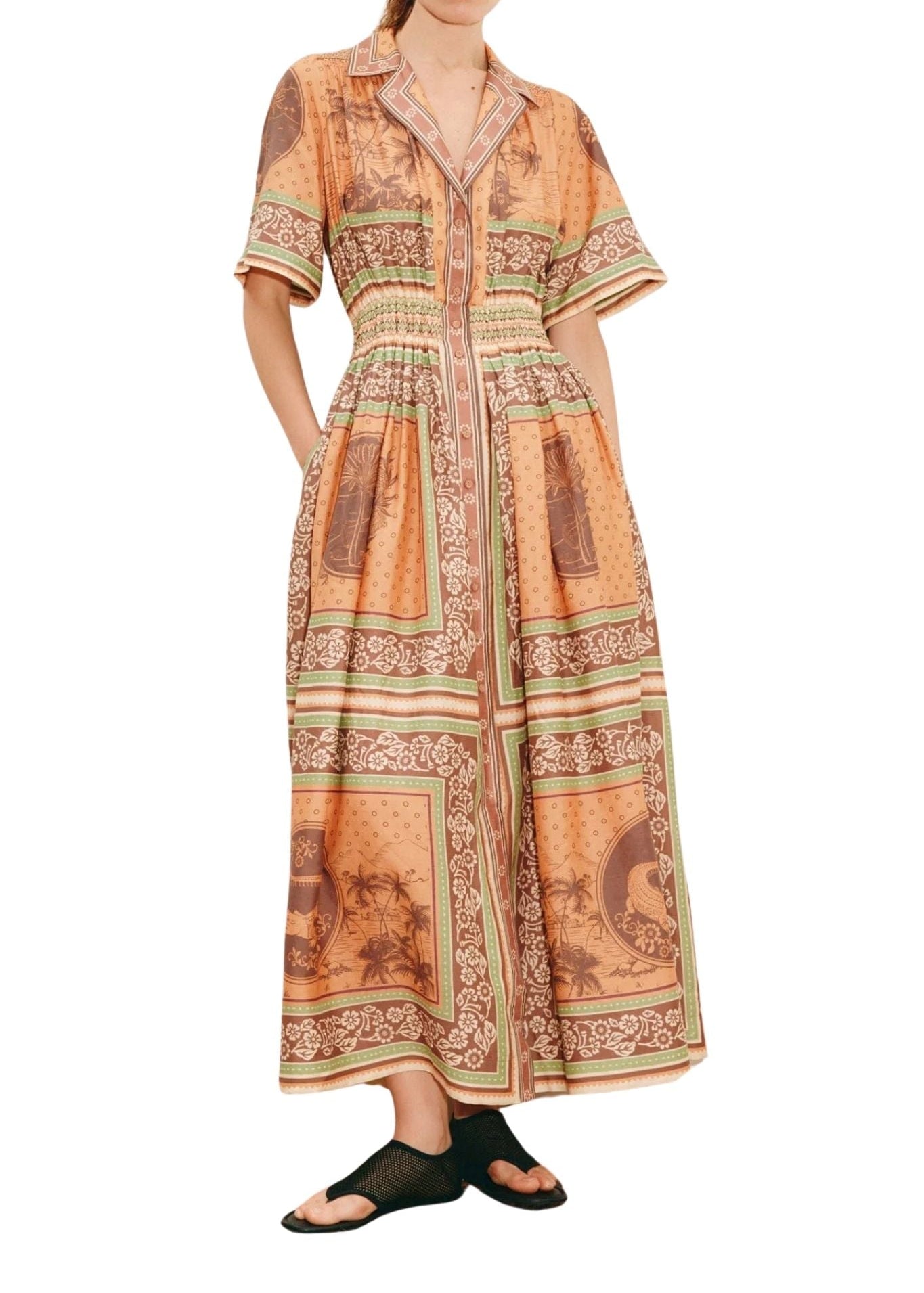 Alemais Alberta Smocked Shirtdress Multi - Vermillion