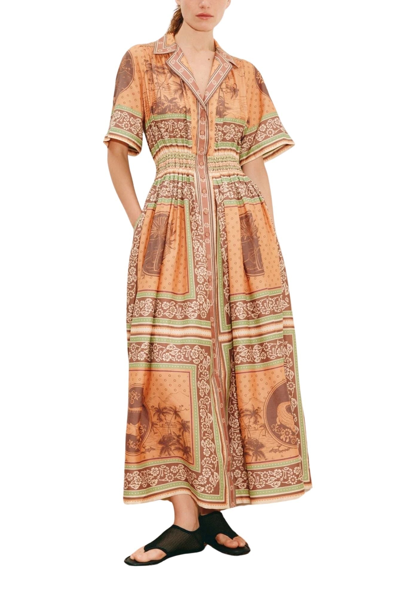 Alemais Alberta Smocked Shirtdress Multi - Vermillion
