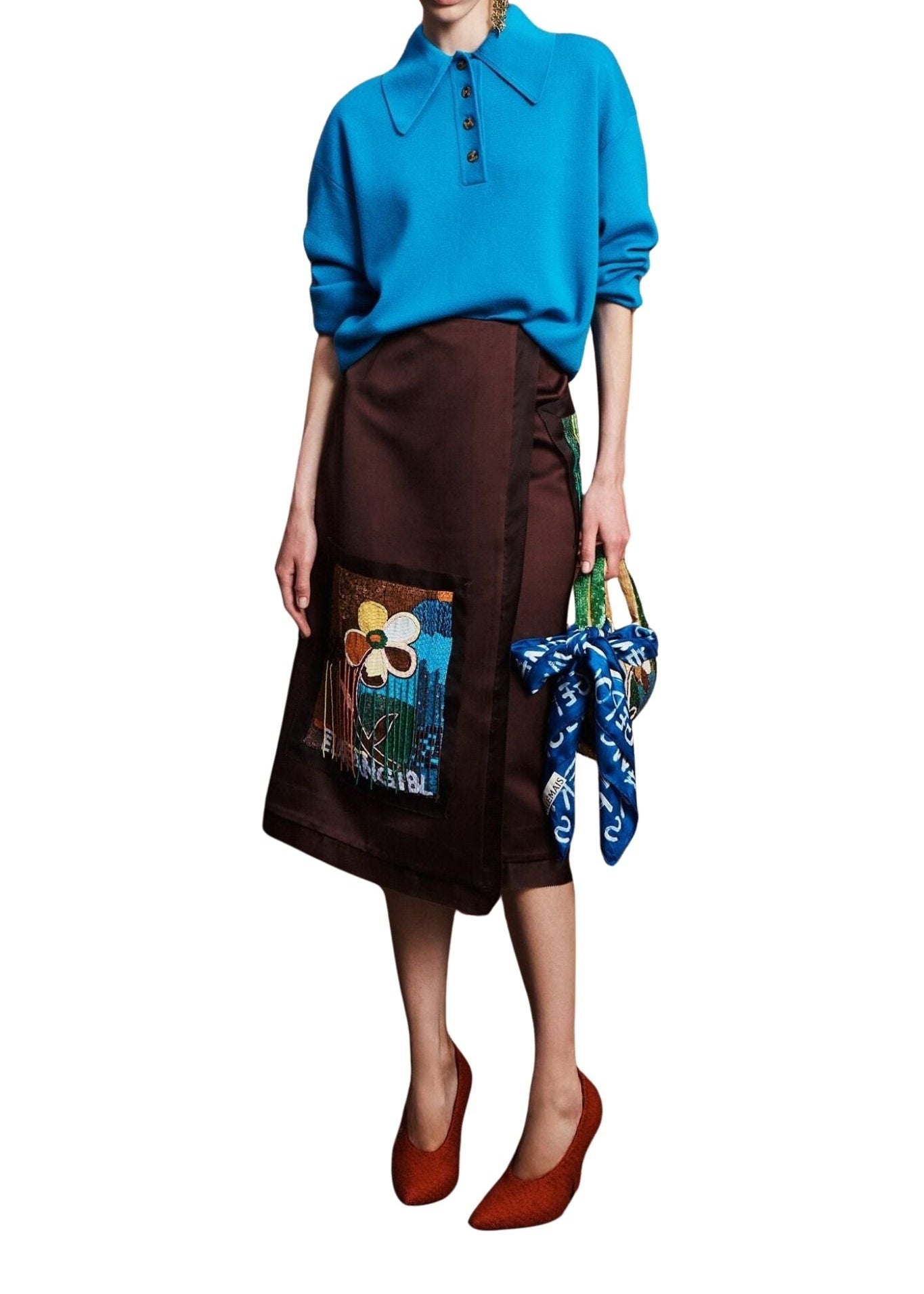 Alemais Claudie Azure Knit Polo - Vermillion