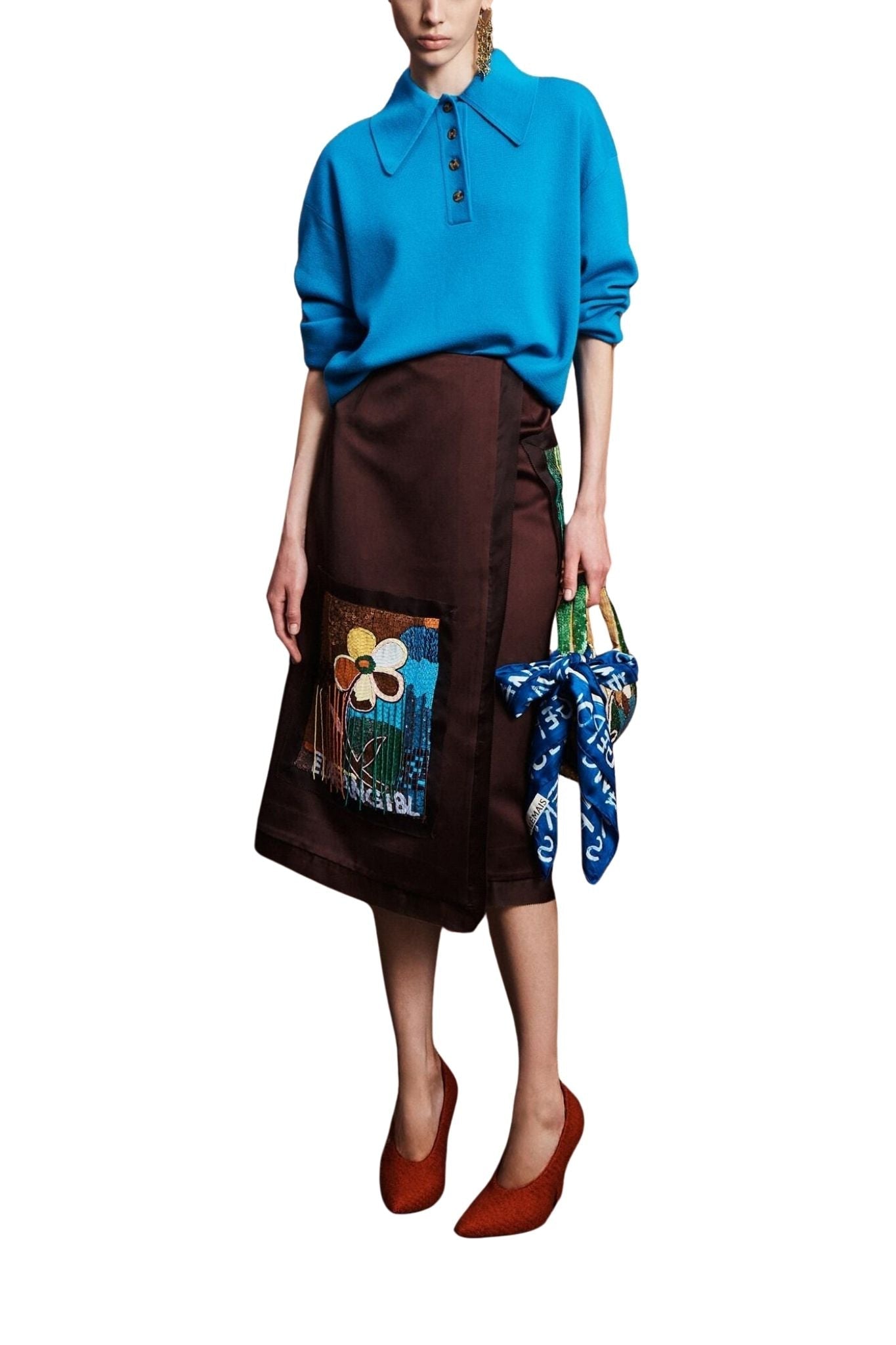 Alemais Claudie Azure Knit Polo - Vermillion
