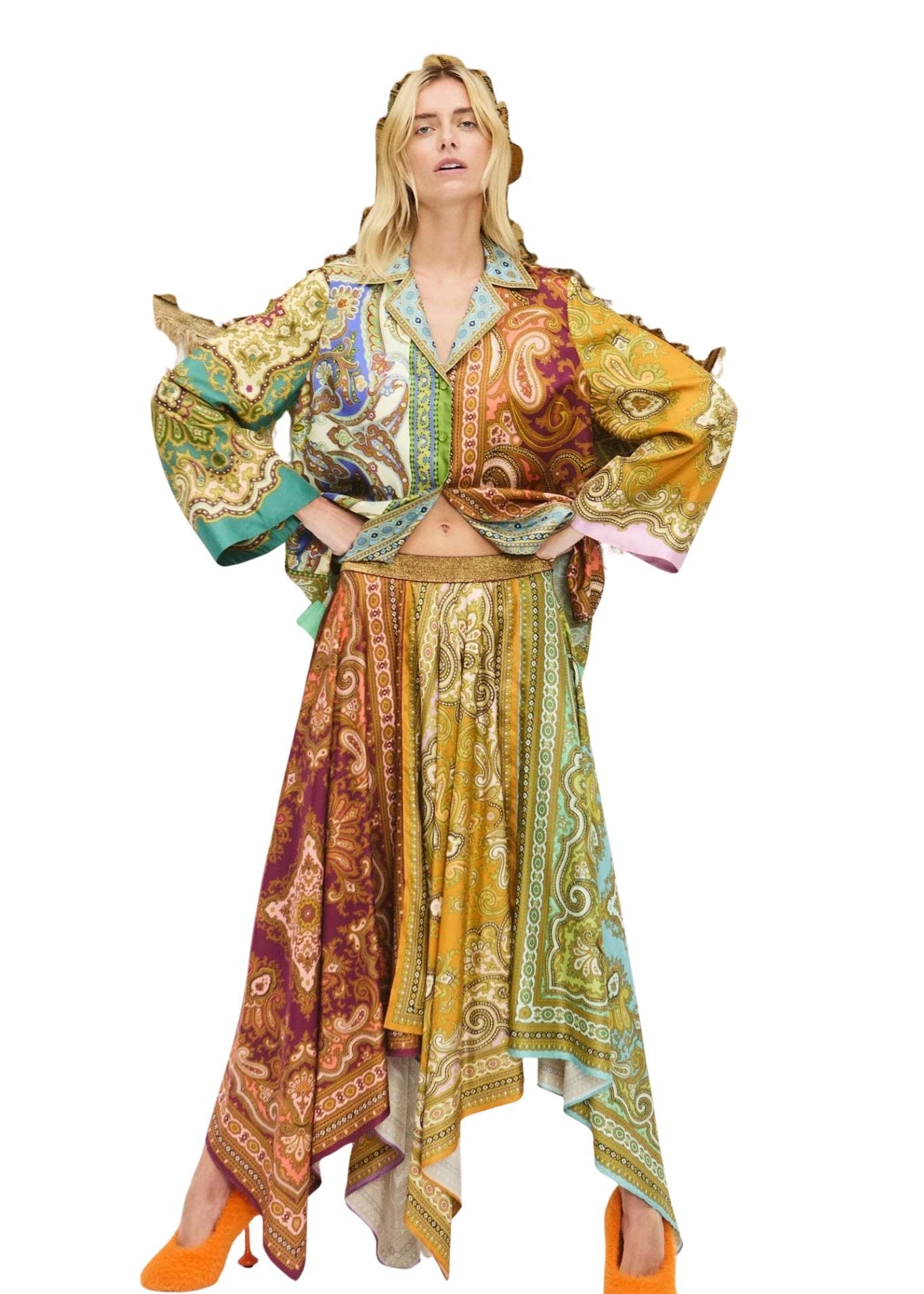 Alemais Clemenza Spliced Scarf Silk Skirt - Vermillion