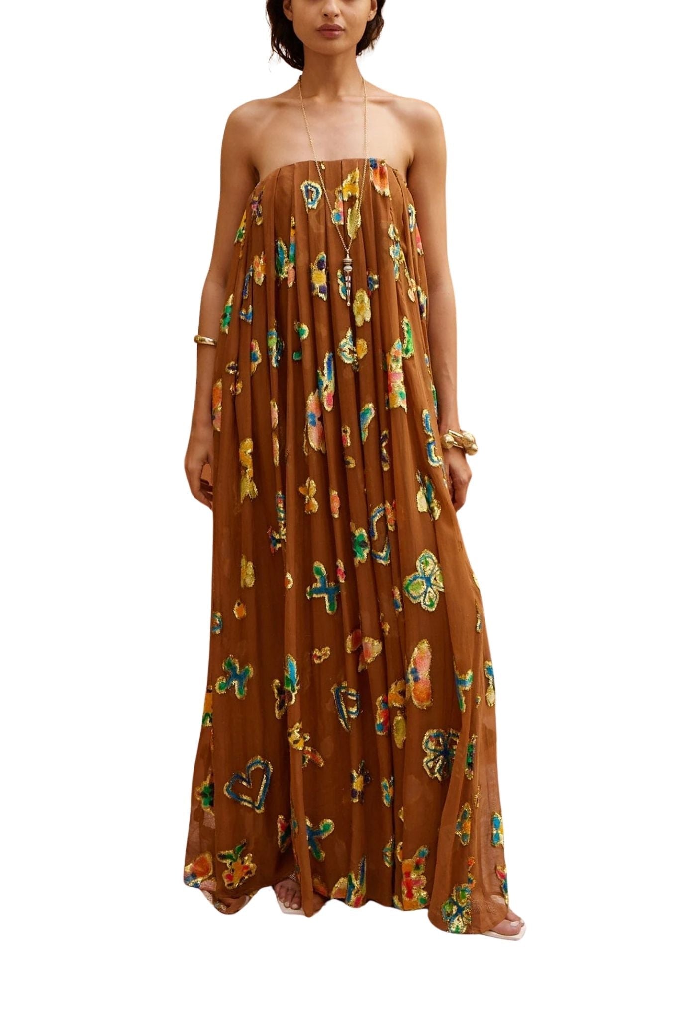 Alemais Golden Metallic Strapless Gown - Vermillion