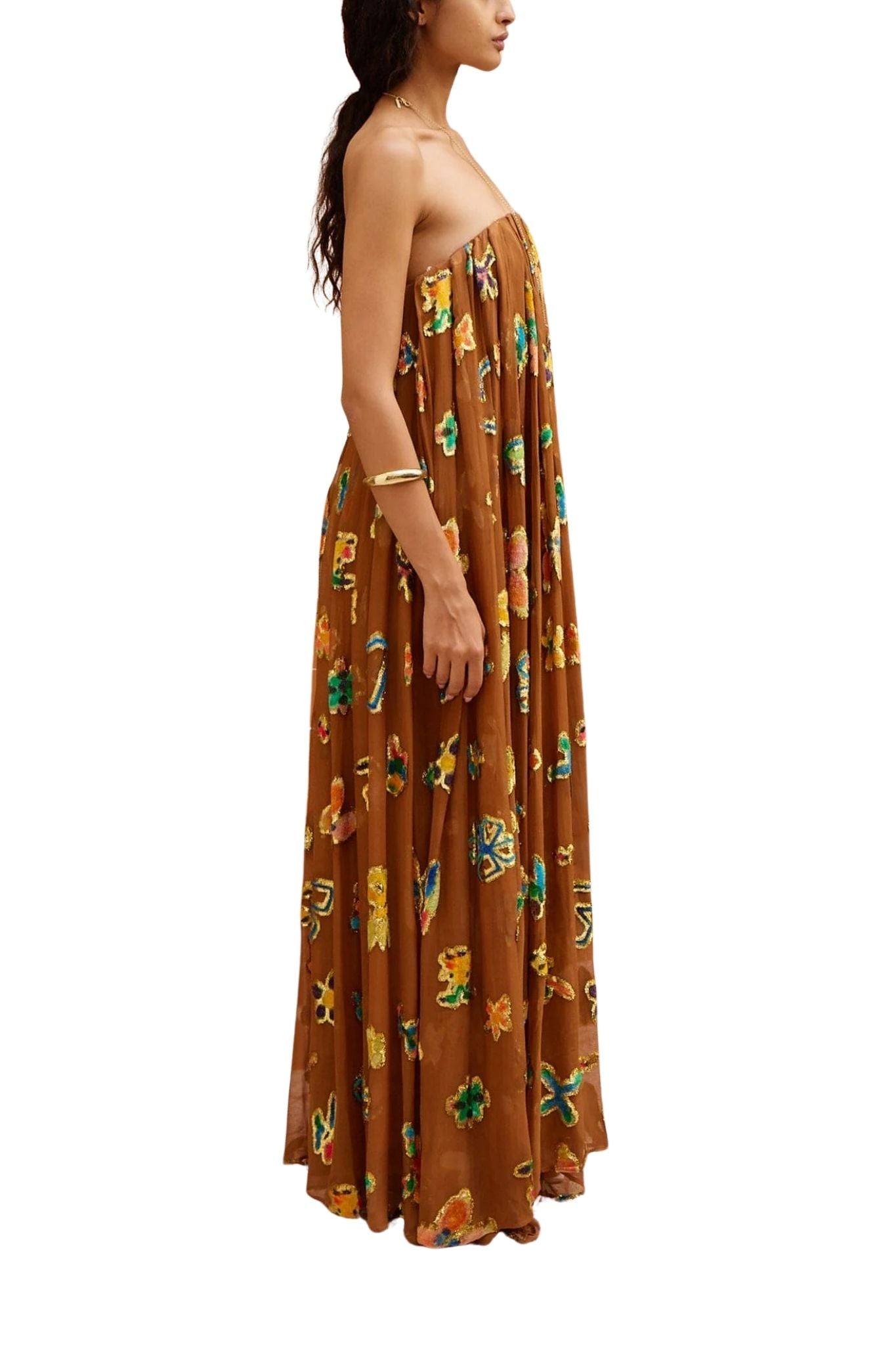 Alemais Golden Metallic Strapless Gown - Vermillion