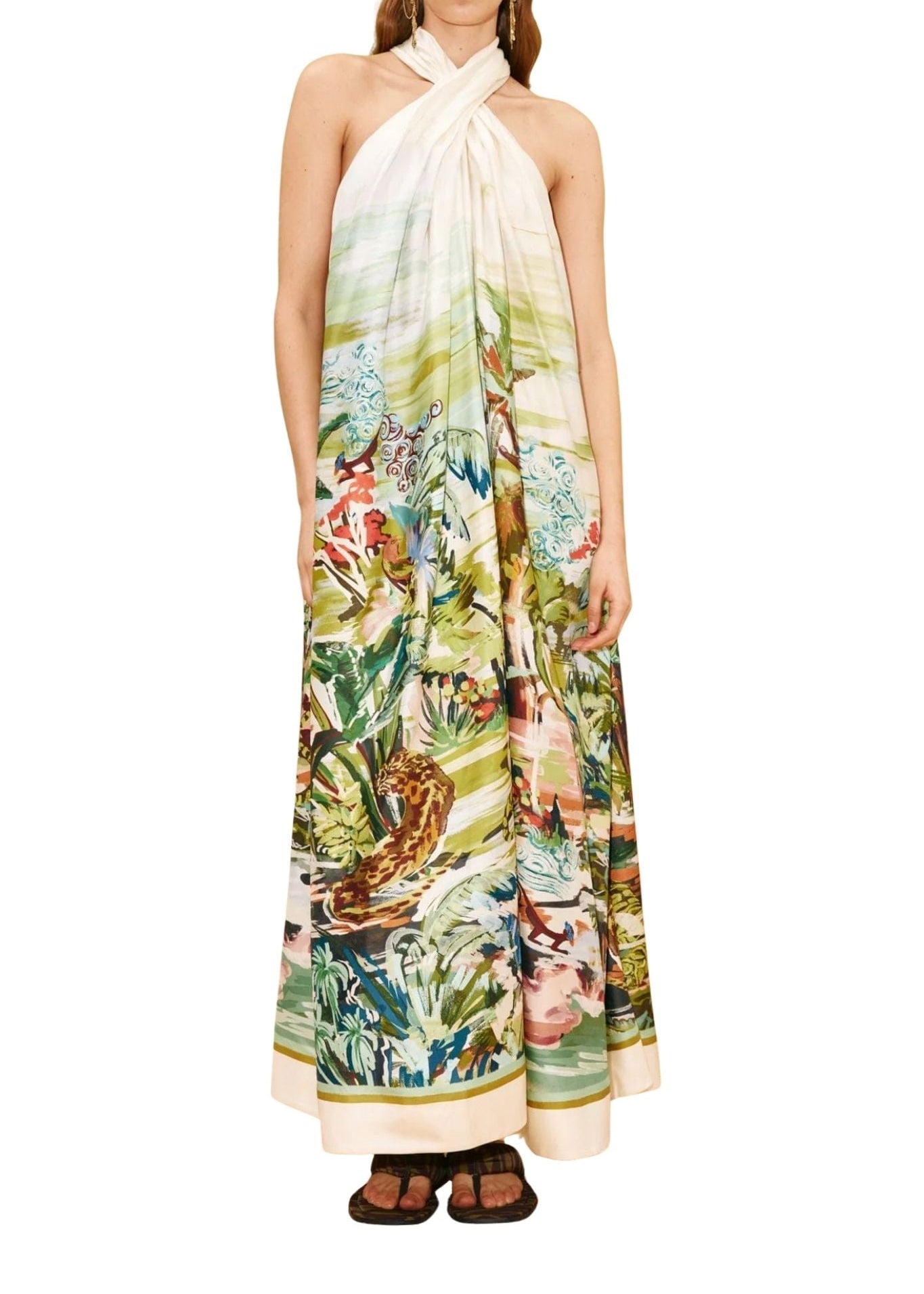 Alemais Jungle Boogie Silk Halter Dress Multi - Vermillion
