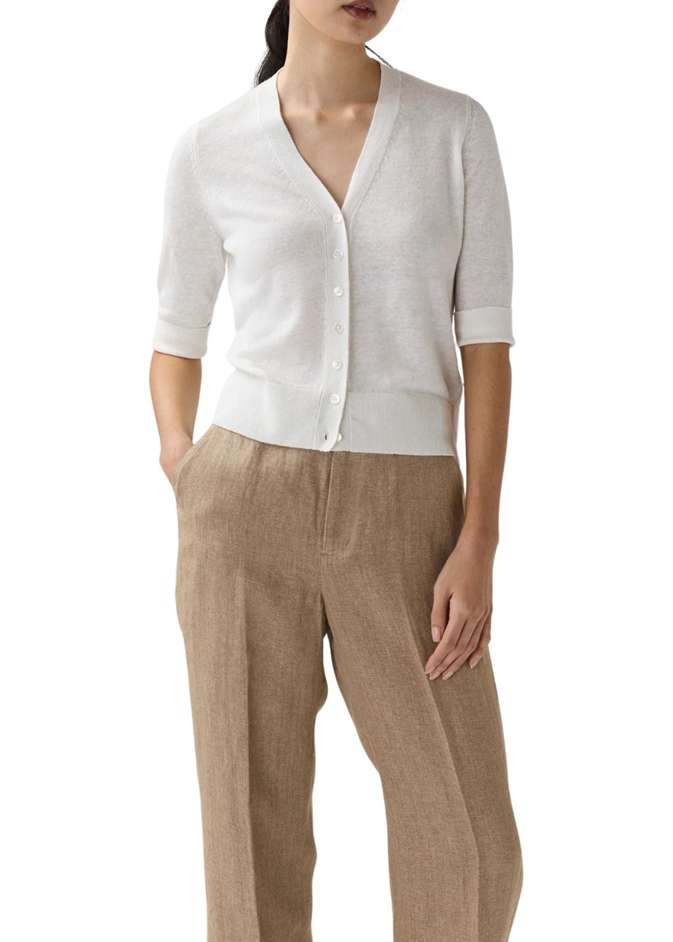 Ann Mashburn Short Sleeved Rosie V - neck Cardigan - Vermillion