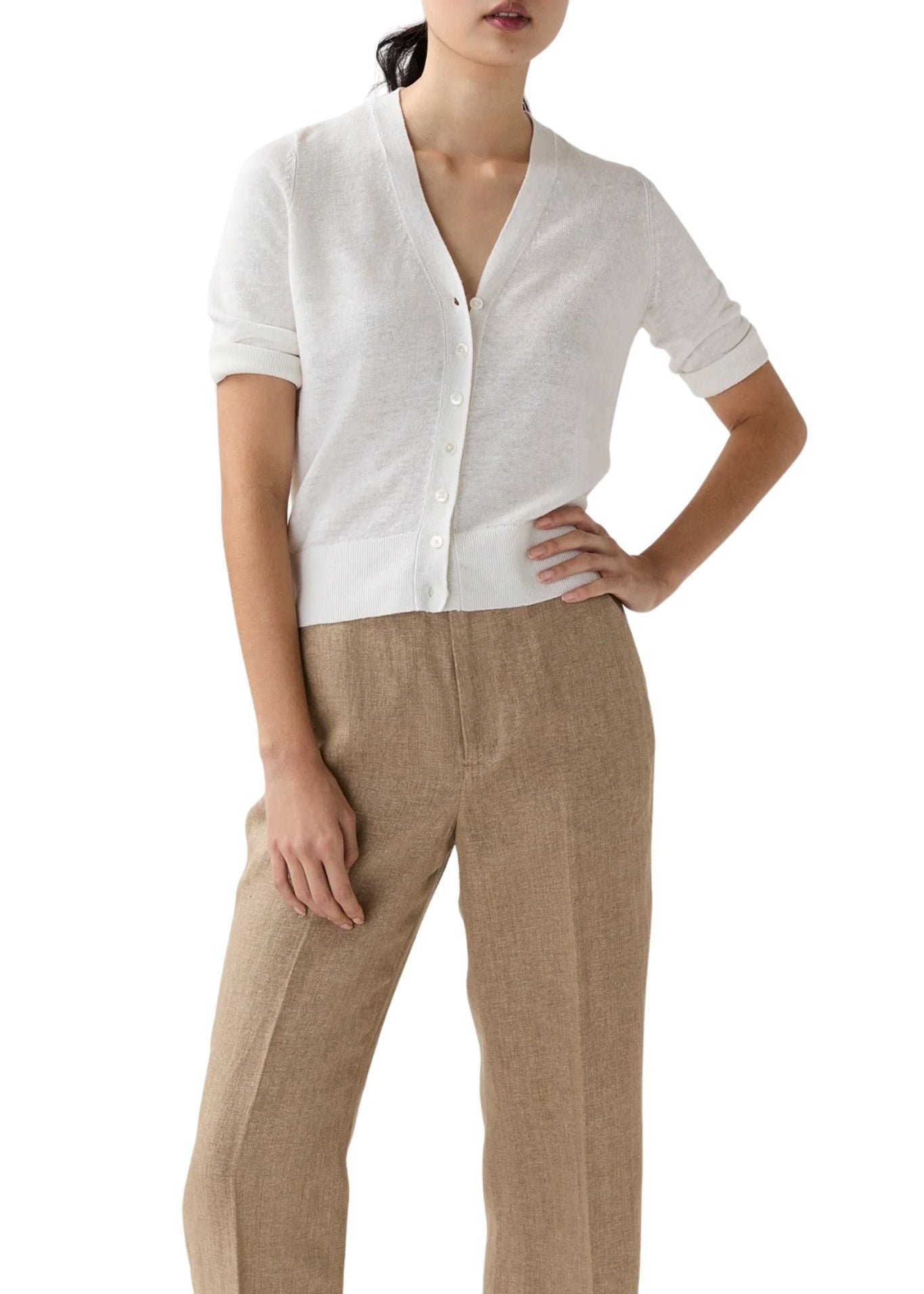 Ann Mashburn Short Sleeved Rosie V - neck Cardigan - Vermillion