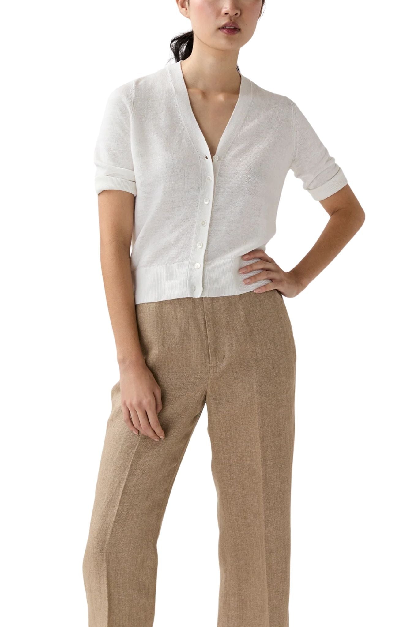 Ann Mashburn Short Sleeved Rosie V - neck Cardigan - Vermillion