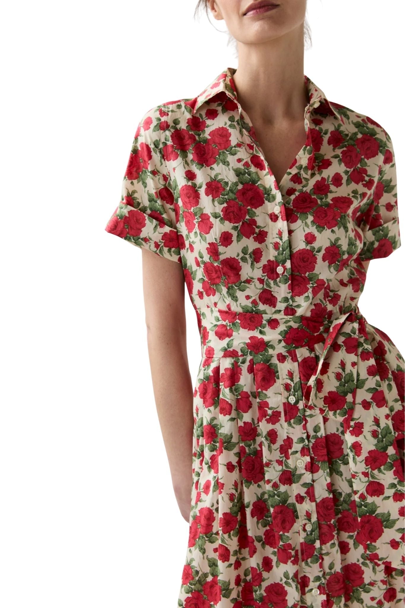 Ann Mashburn Short - Sleeved Shirtwaist Maxi Dress - Vermillion
