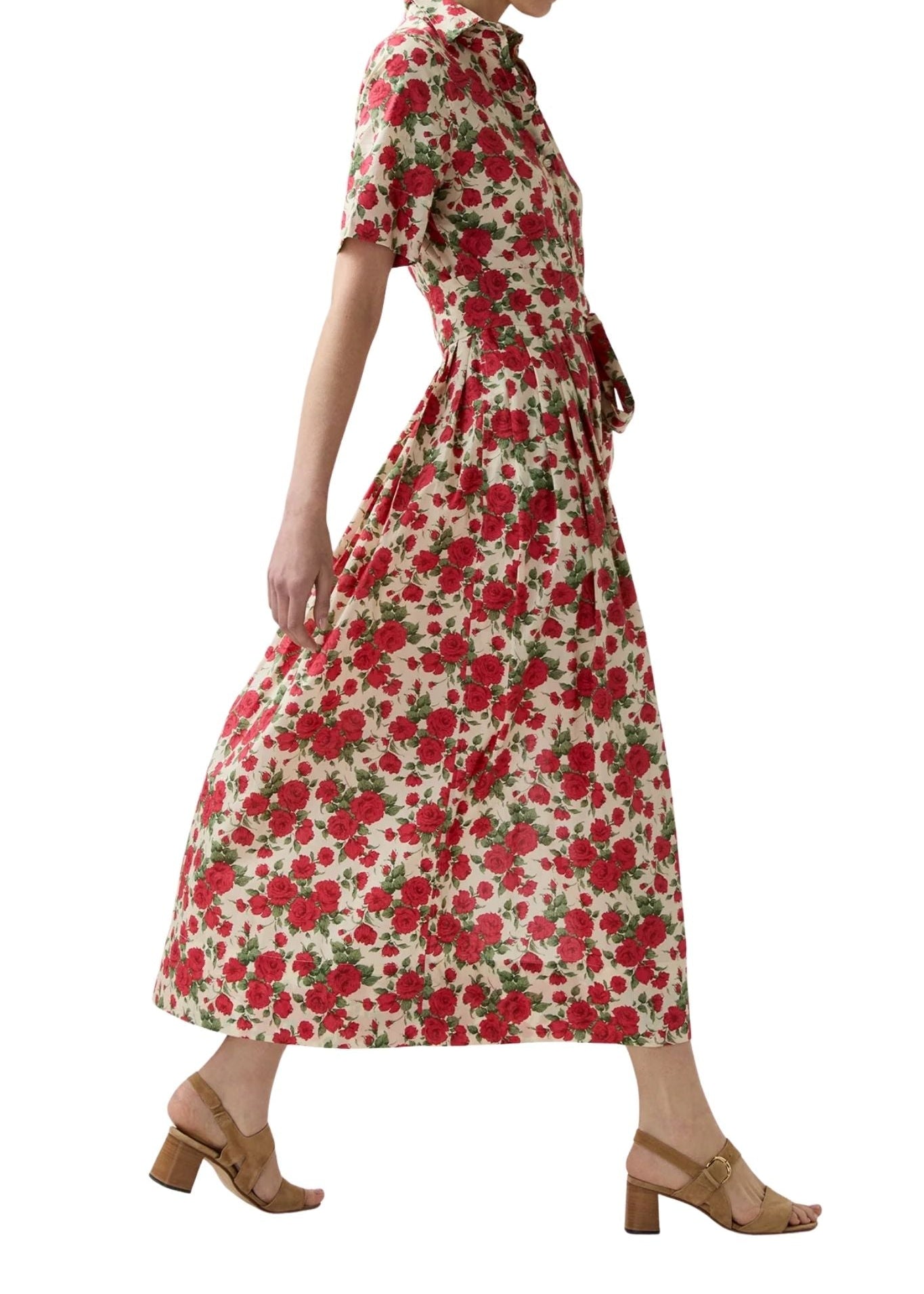 Ann Mashburn Short - Sleeved Shirtwaist Maxi Dress - Vermillion