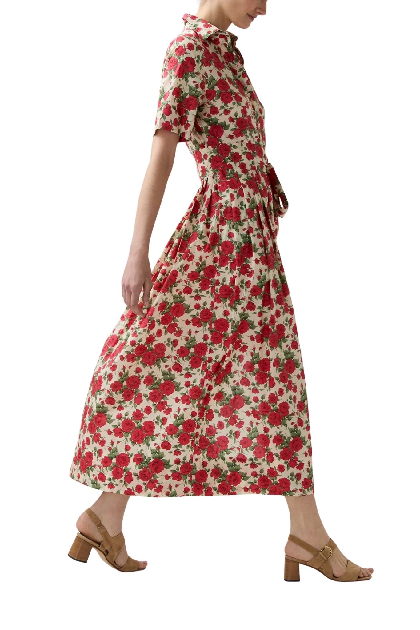Ann Mashburn Short - Sleeved Shirtwaist Maxi Dress - Vermillion