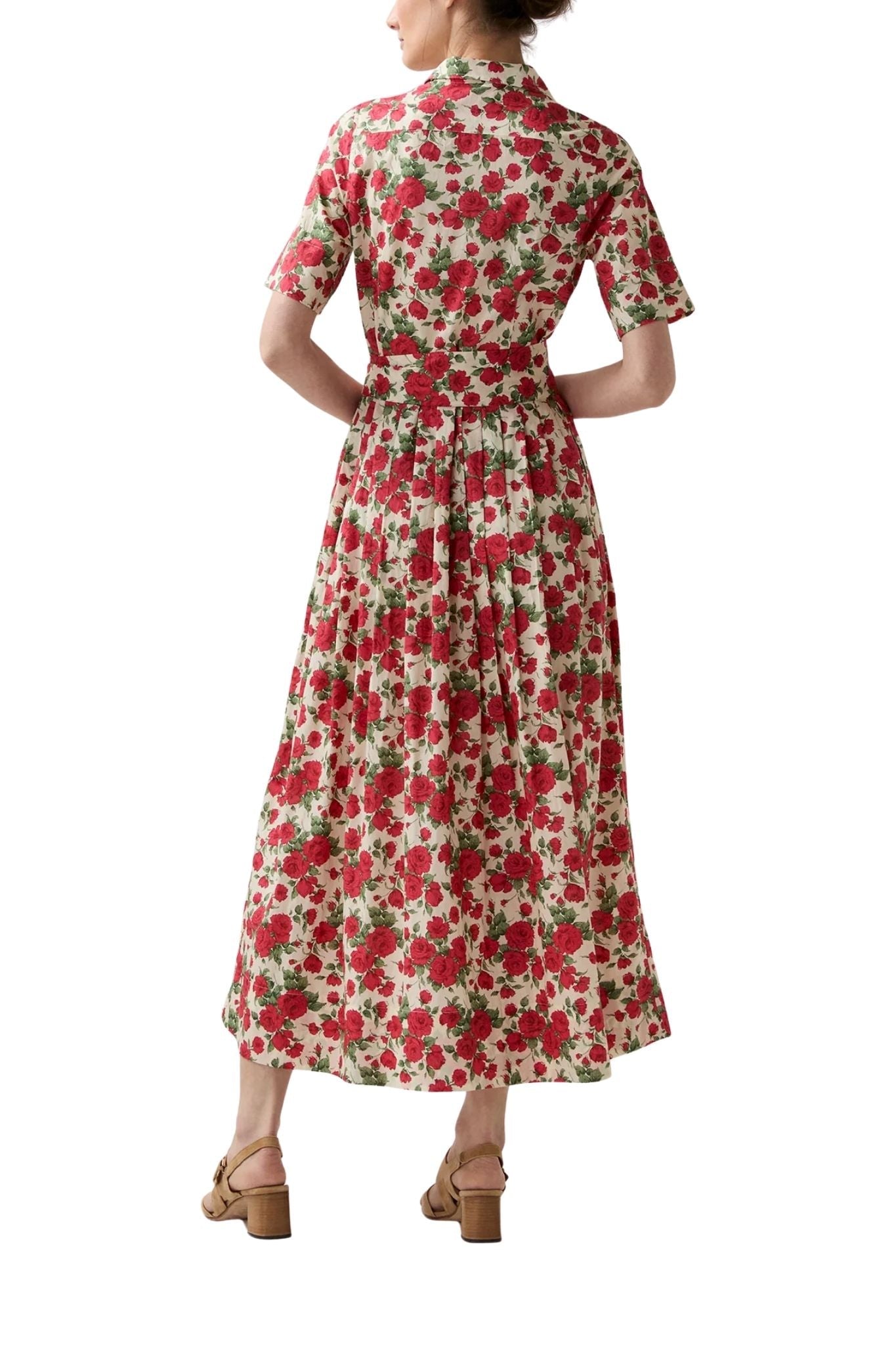 Ann Mashburn Short - Sleeved Shirtwaist Maxi Dress - Vermillion