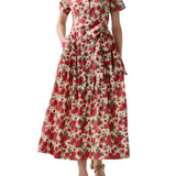 Ann Mashburn Short - Sleeved Shirtwaist Maxi Dress - Vermillion