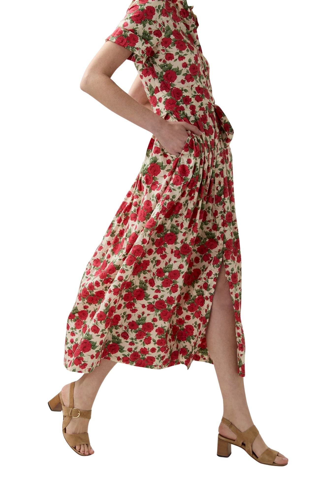 Ann Mashburn Short - Sleeved Shirtwaist Maxi Dress - Vermillion