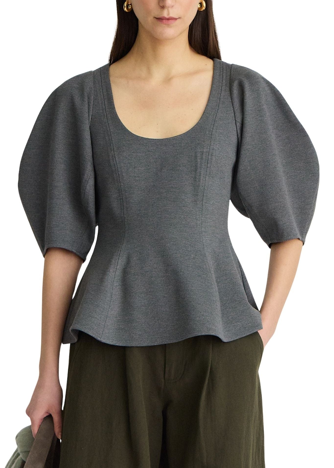 Apiece Apart Bebe Ponte Peplum Top - Vermillion