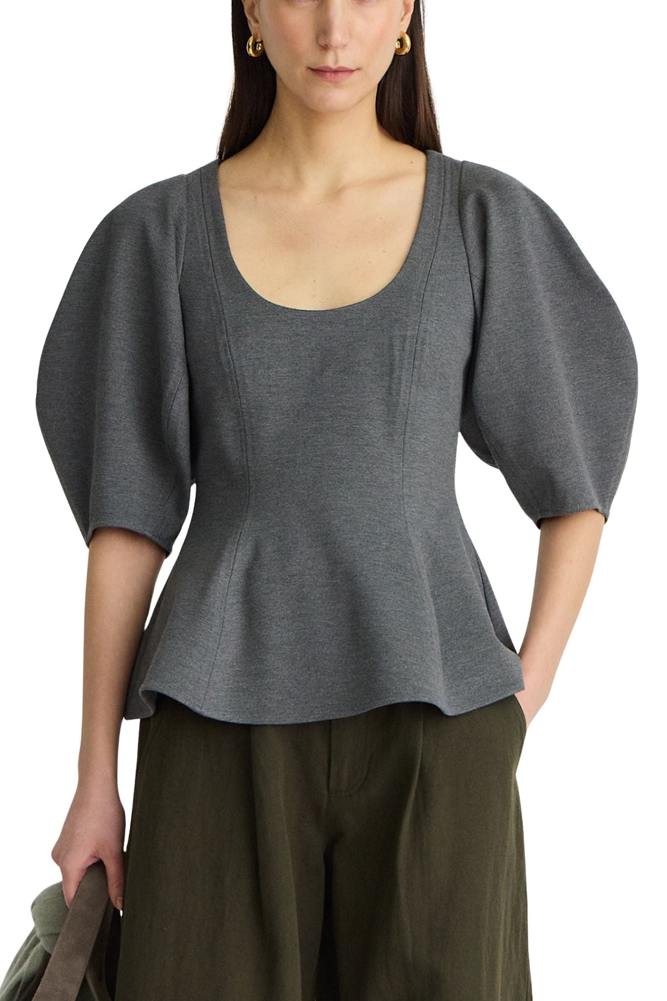 Apiece Apart Bebe Ponte Peplum Top - Vermillion