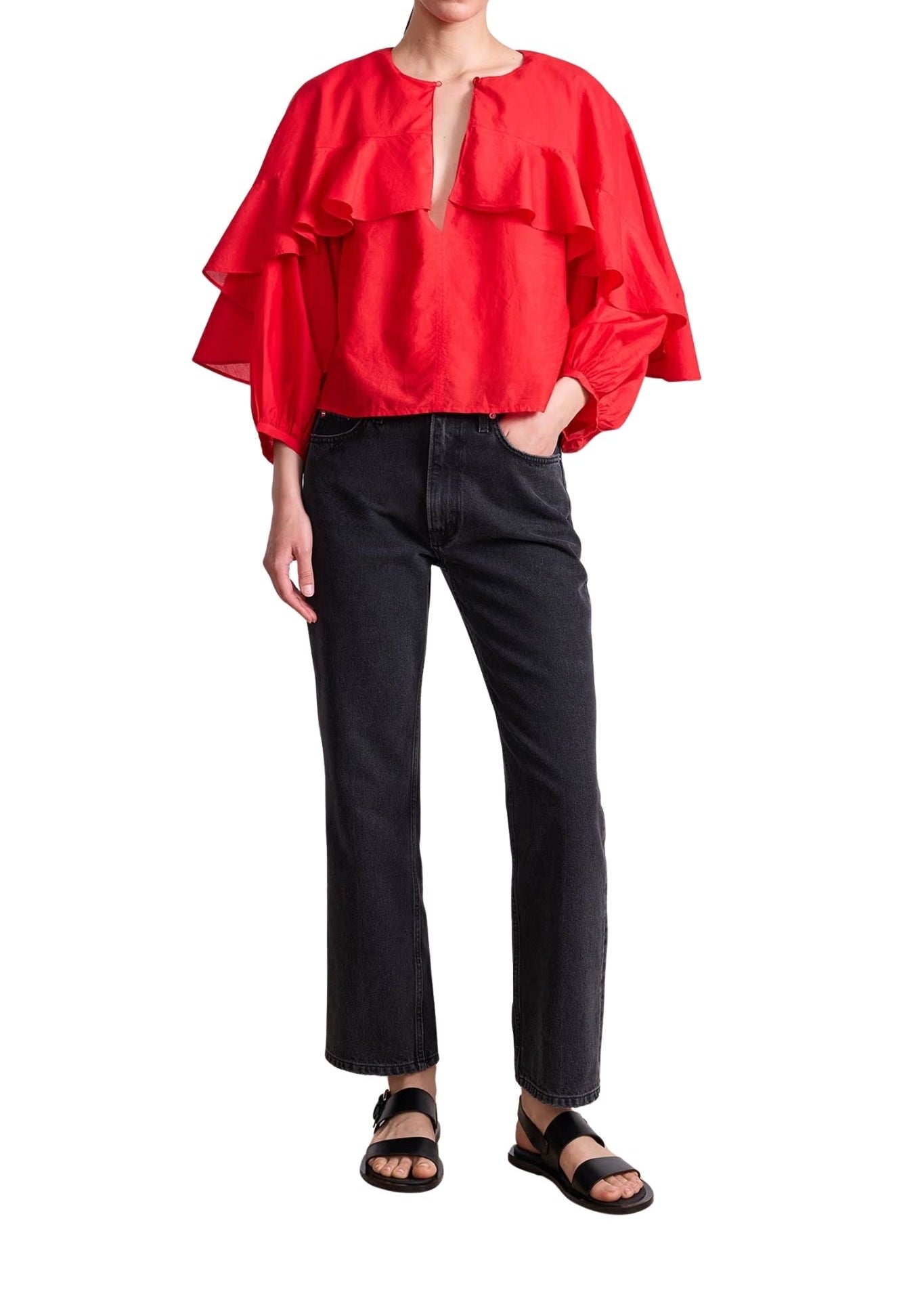 Apiece Apart Hazan Ruffle Top - Vermillion