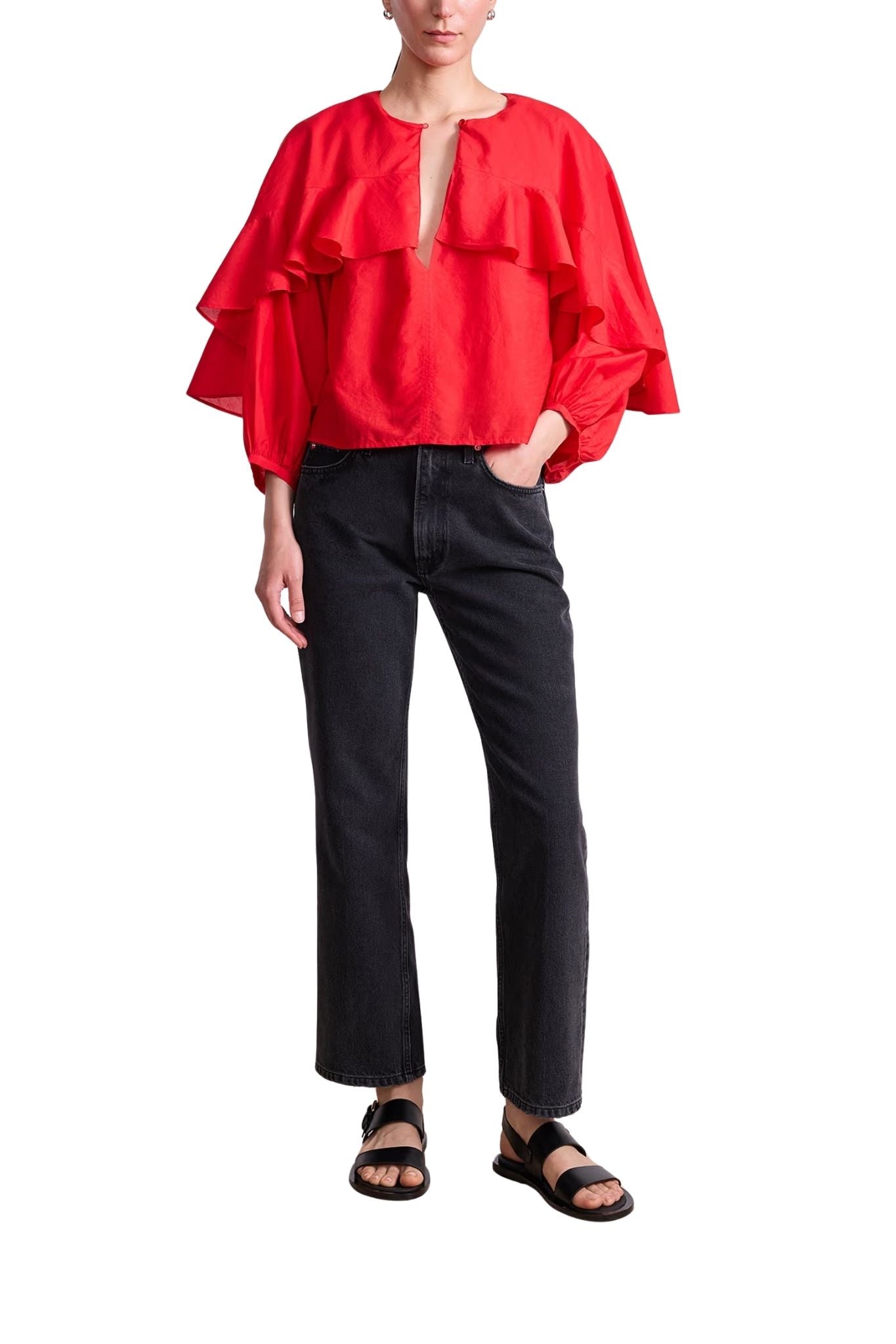 Apiece Apart Hazan Ruffle Top - Vermillion