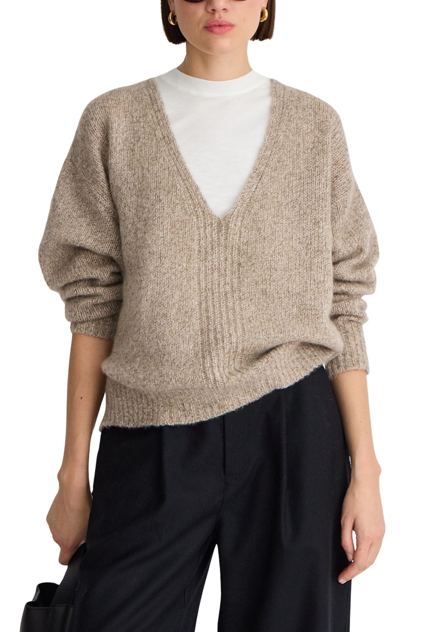 Apiece Apart Softest Silk Cashmere V-neck Marl - Vermillion