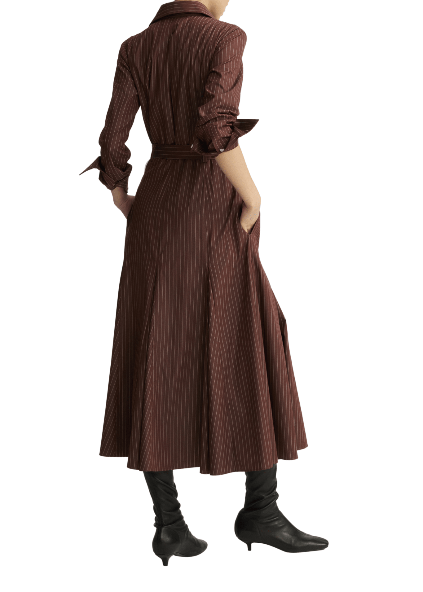 Arlo Mott Bennett Striped Midi Dress w/ Godets - Vermillion
