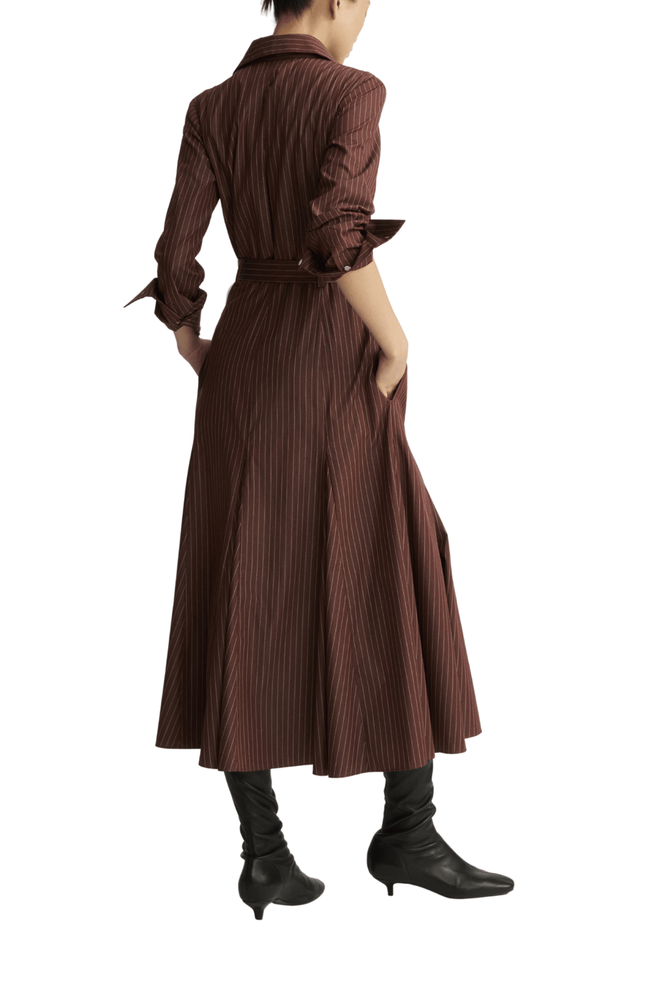 Arlo Mott Bennett Striped Midi Dress w/ Godets - Vermillion