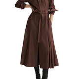 Arlo Mott Bennett Striped Midi Dress w/ Godets - Vermillion