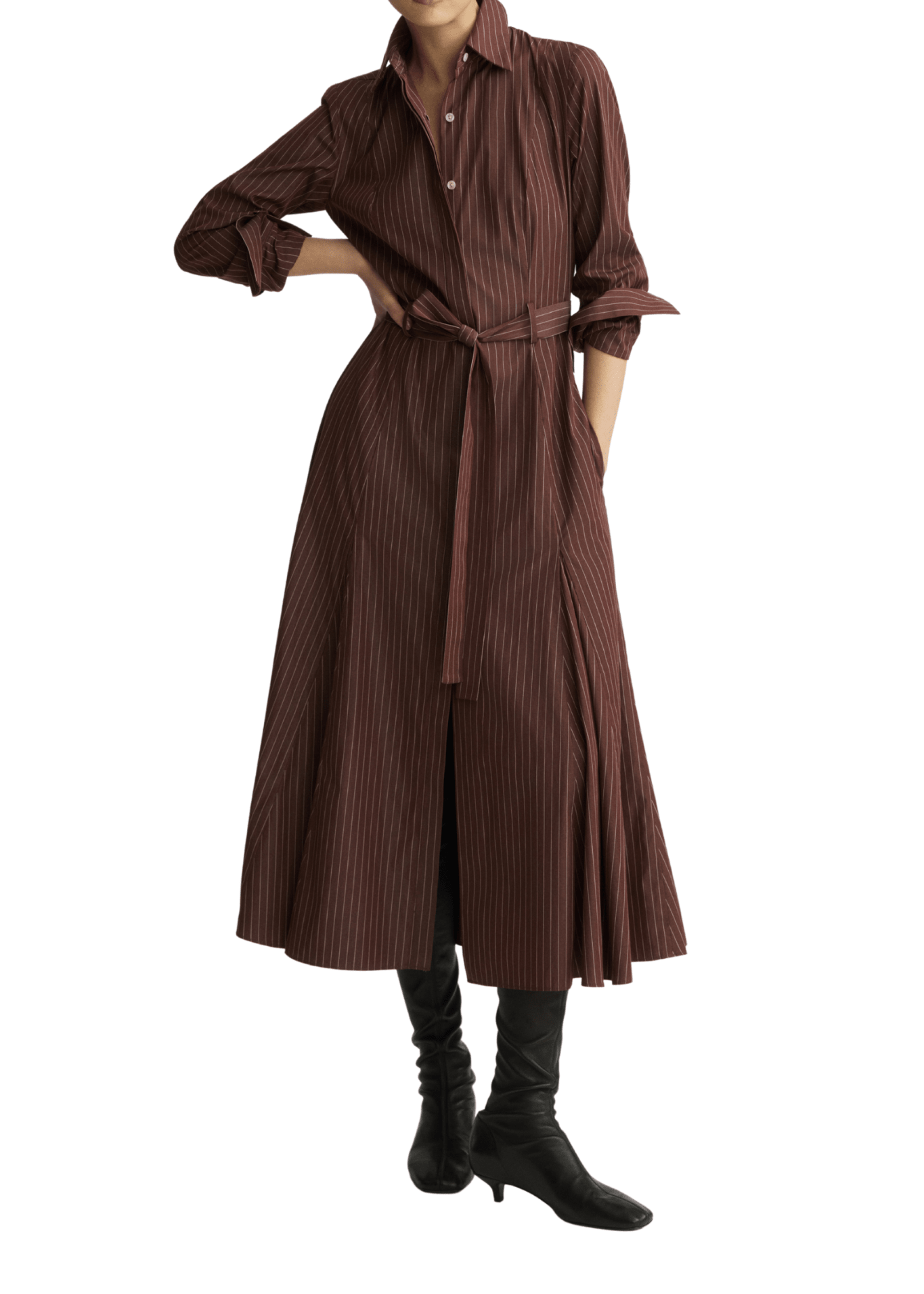 Arlo Mott Bennett Striped Midi Dress w/ Godets - Vermillion