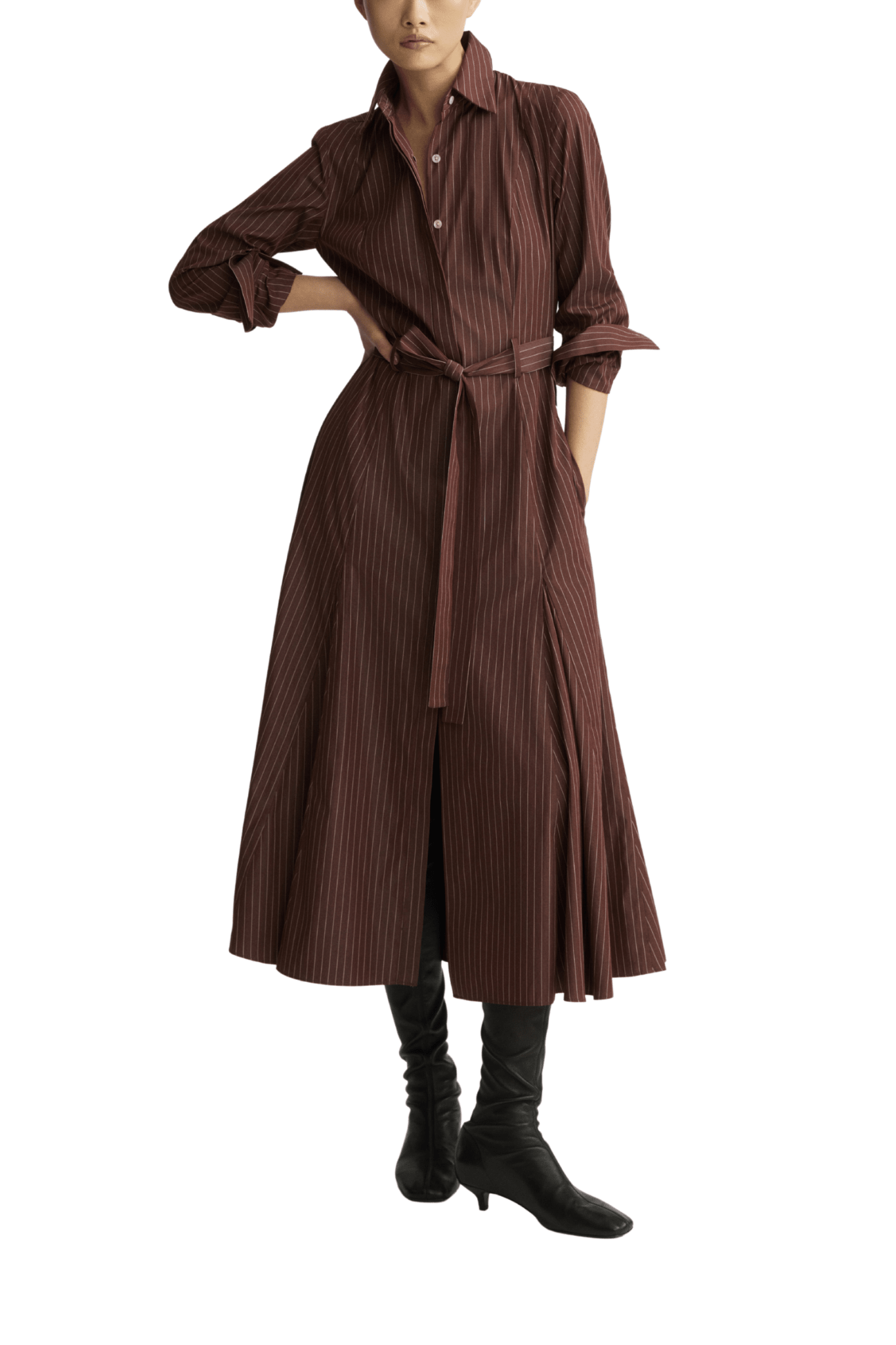 Arlo Mott Bennett Striped Midi Dress w/ Godets - Vermillion