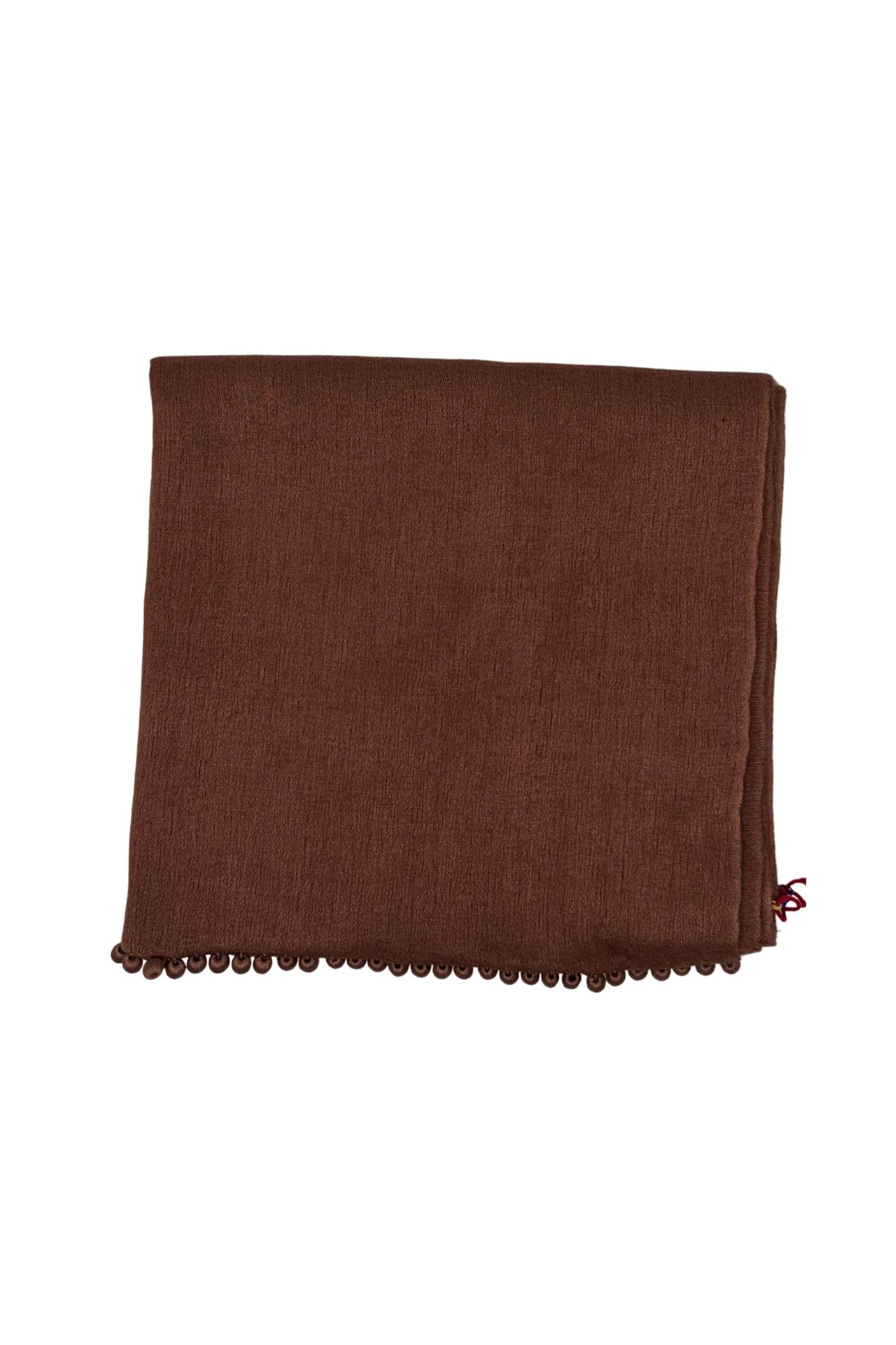Bajra Satin Weave Stole w/ Ball Fringe - Vermillion