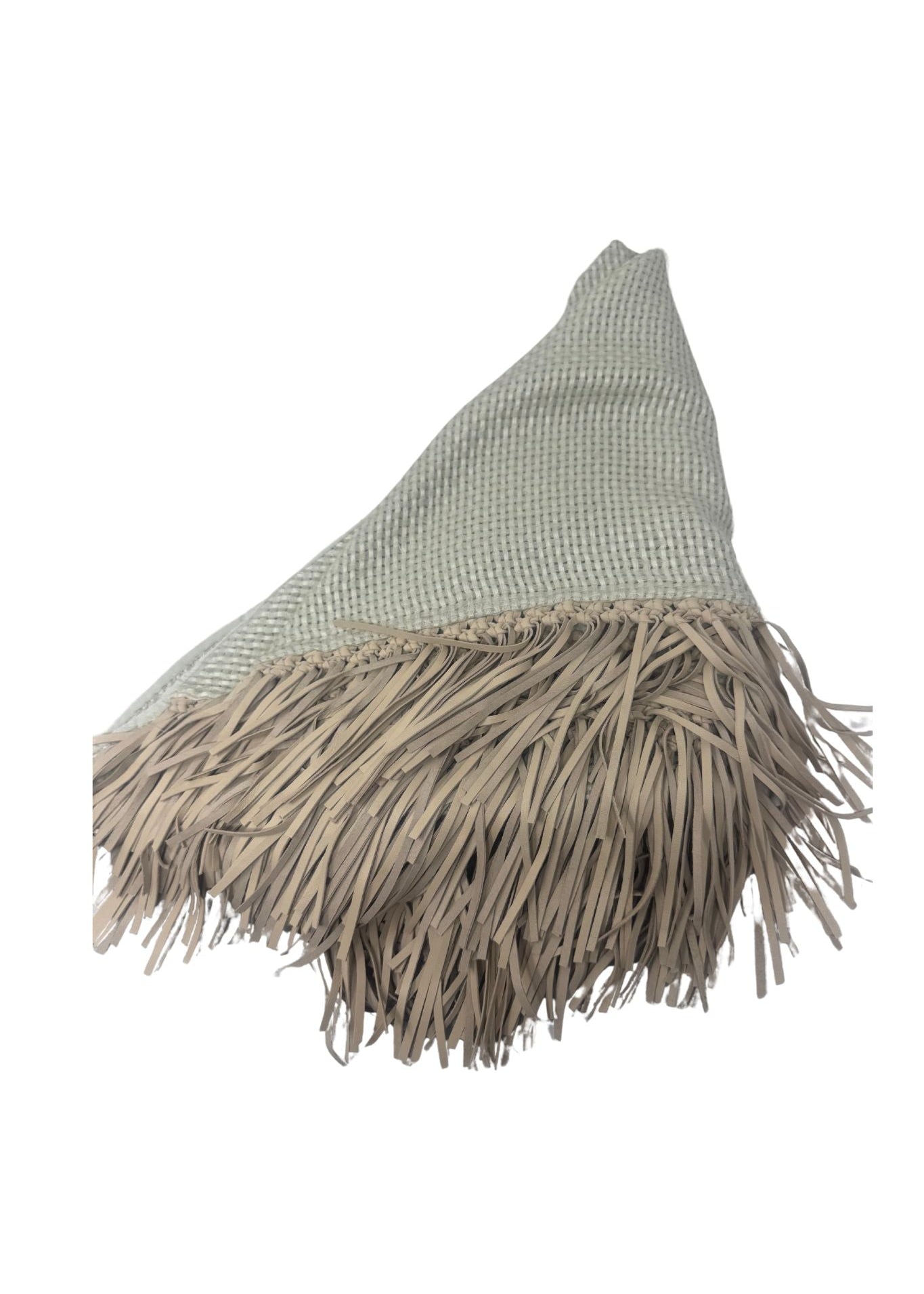 Bajra Tiny Basket Weave Scarf Sage/ Beige Fringe 186507 - 4556 - Vermillion