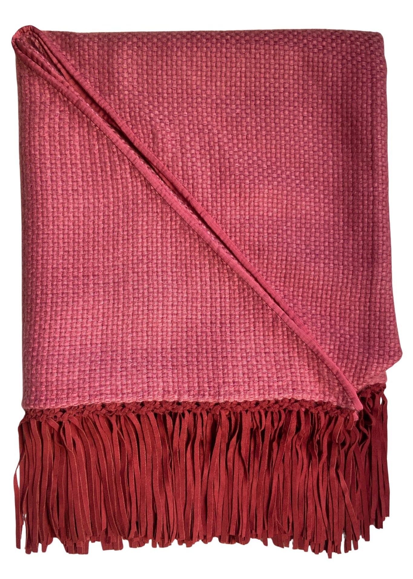Bajra Tiny Basket Weave Triangle Scarf w/ Fringe - Vermillion