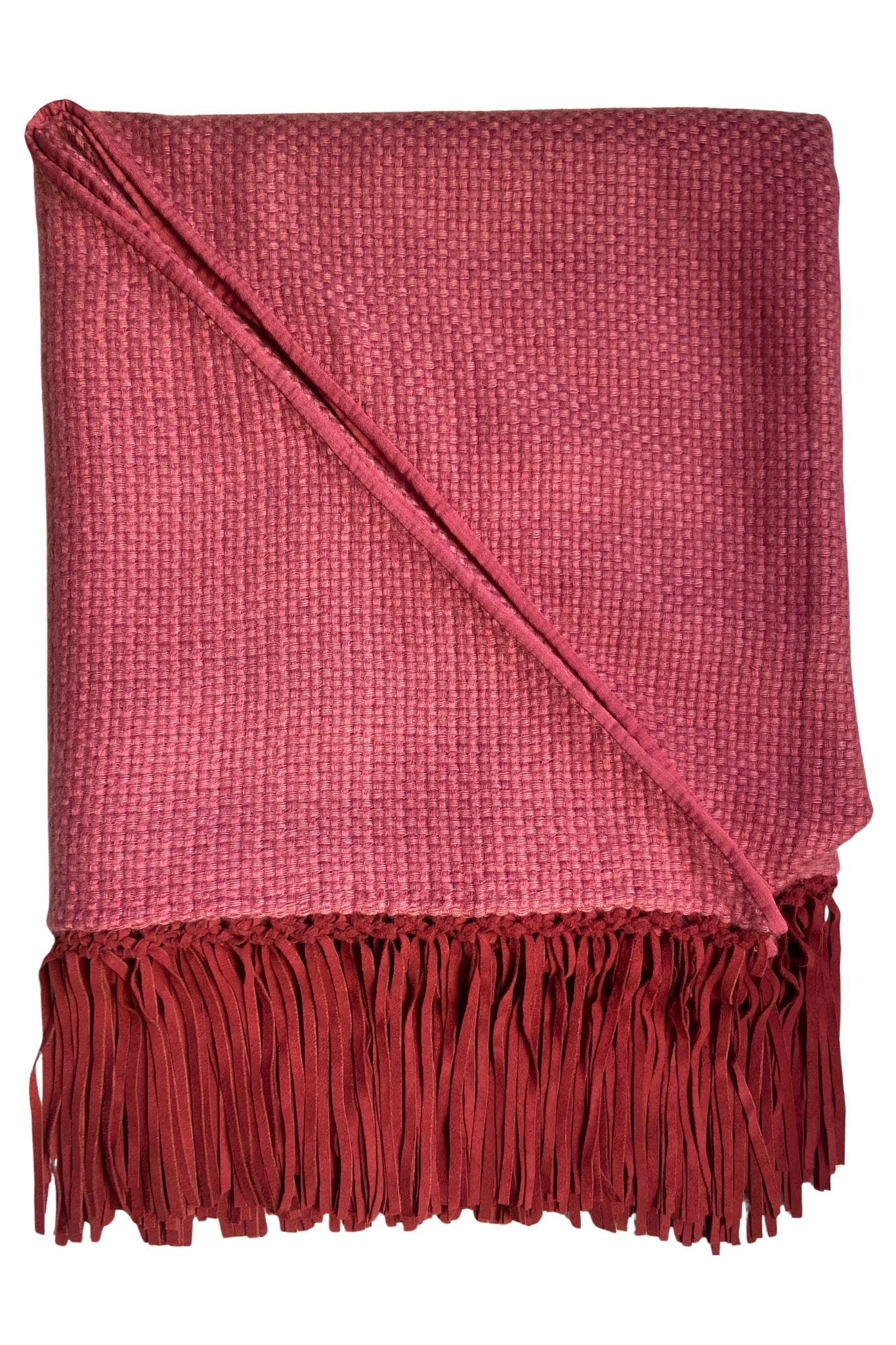 Bajra Tiny Basket Weave Triangle Scarf w/ Fringe - Vermillion
