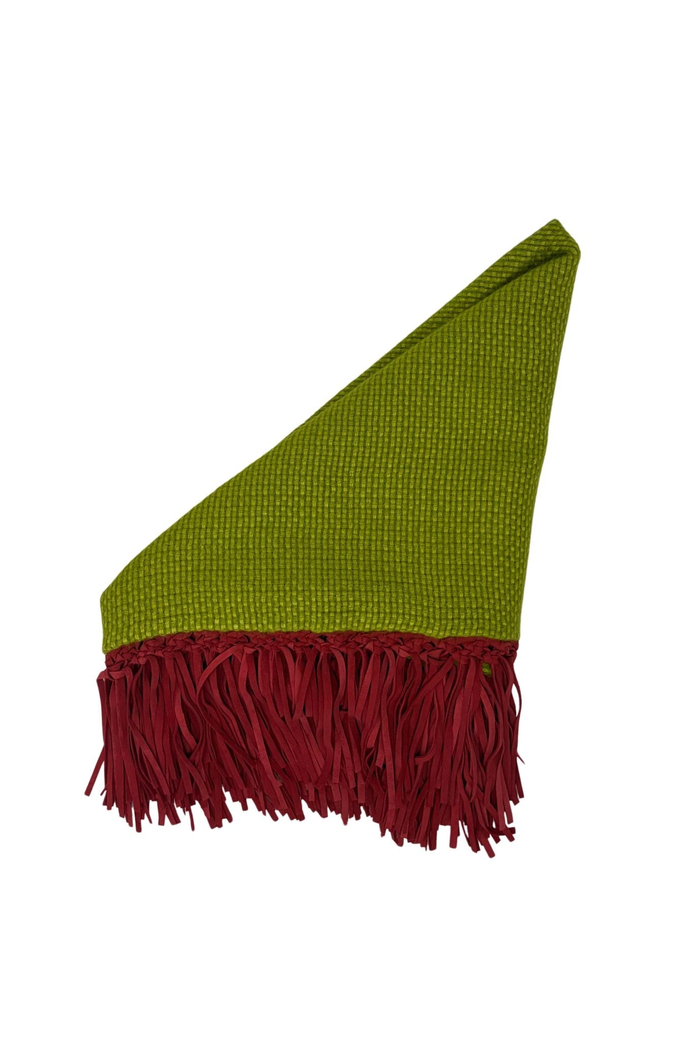 Bajra Tiny Basket Weave Triangle Scarf w/ Fringe - Vermillion