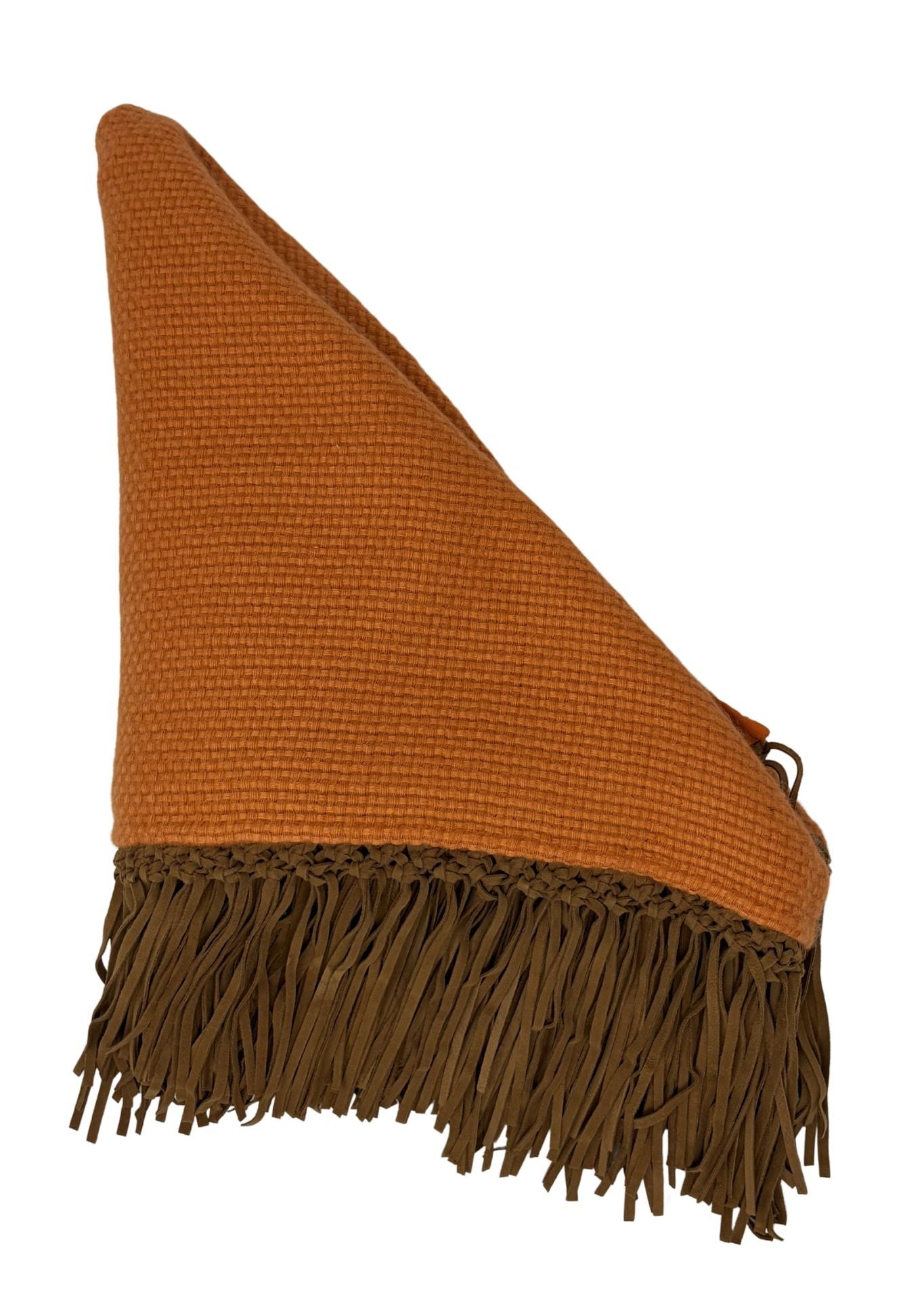 Bajra Tiny Basket Weave Triangle Scarf w/ Leather Fringe - Vermillion