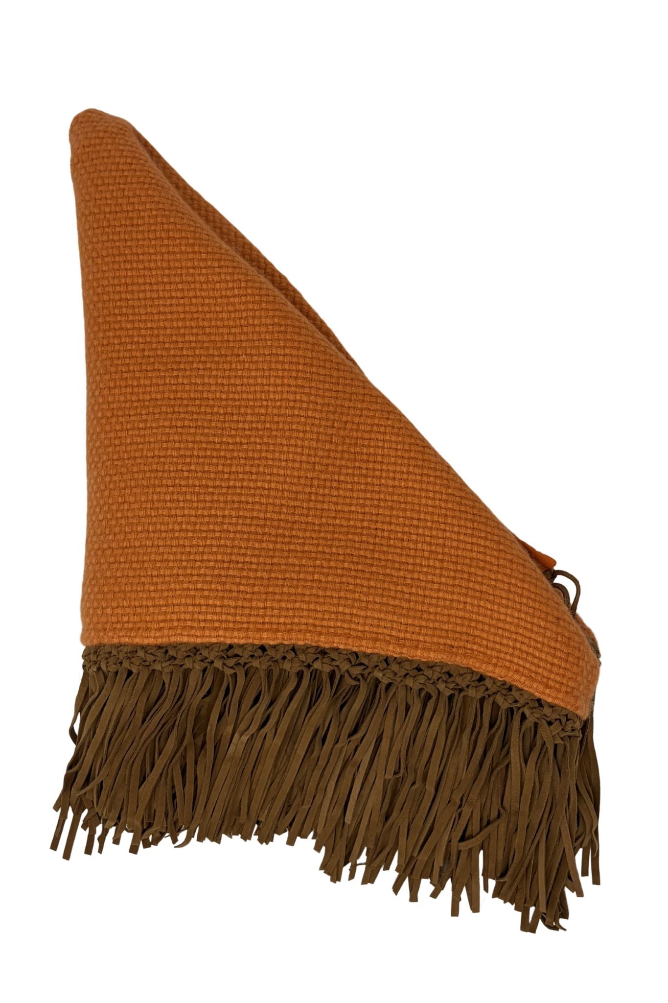 Bajra Tiny Basket Weave Triangle Scarf w/ Leather Fringe - Vermillion