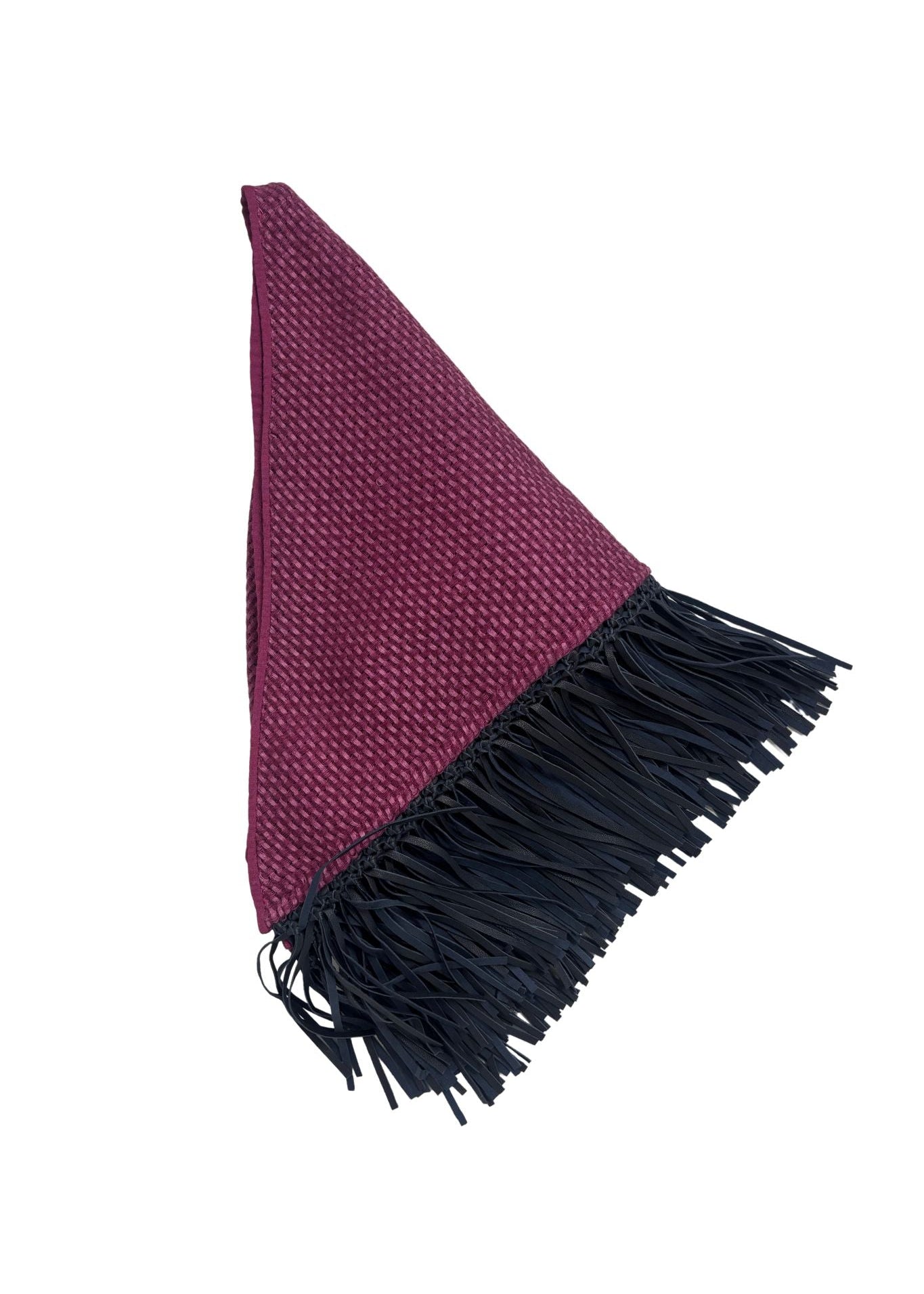 Bajra Tiny Basket Weave Triangle Scarf w/ Leather Fringe - Vermillion