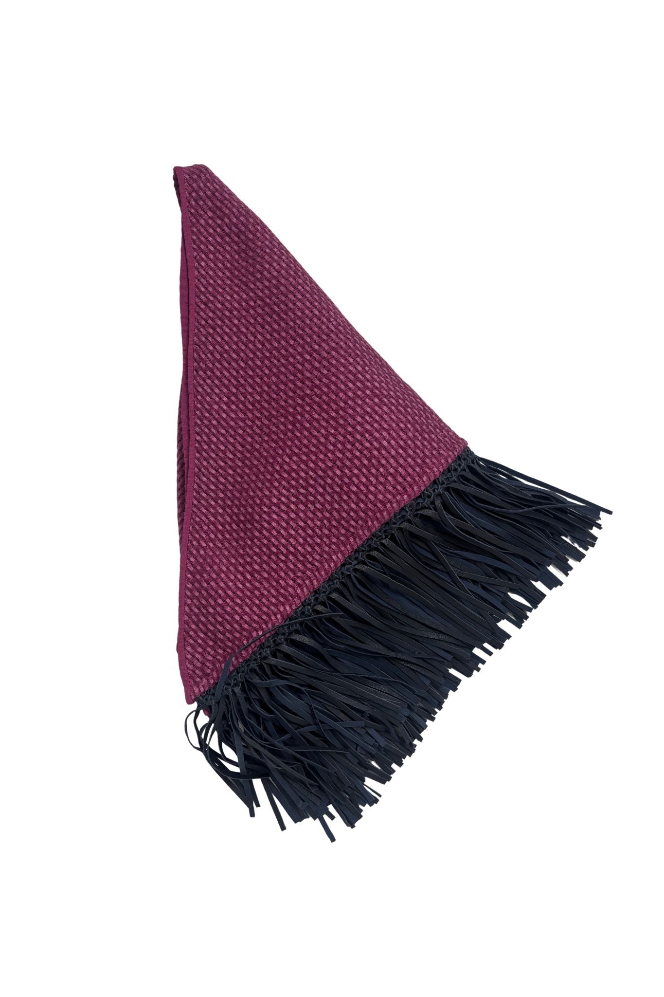 Bajra Tiny Basket Weave Triangle Scarf w/ Leather Fringe - Vermillion