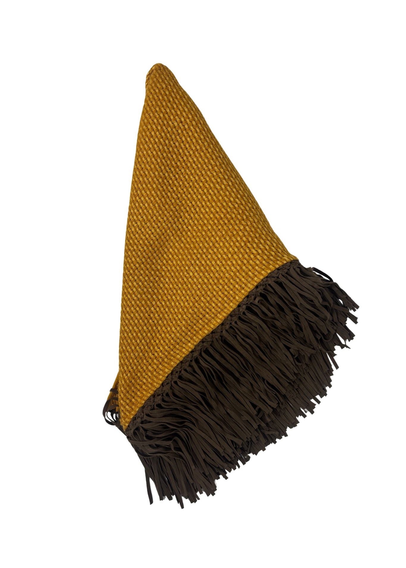 Bajra Tiny Basket Weave Triangle Scarf w/ Leather Fringe - Vermillion